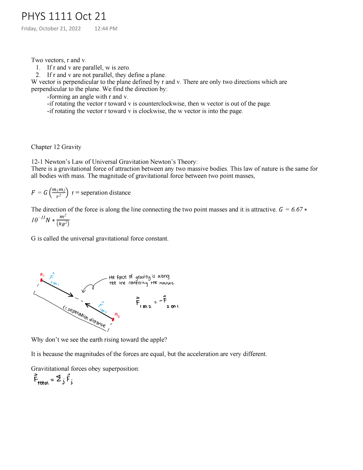 PHYS 1111 Oct 21 - KK Mon - Two vectors, r and v. 1. If r and v are ...