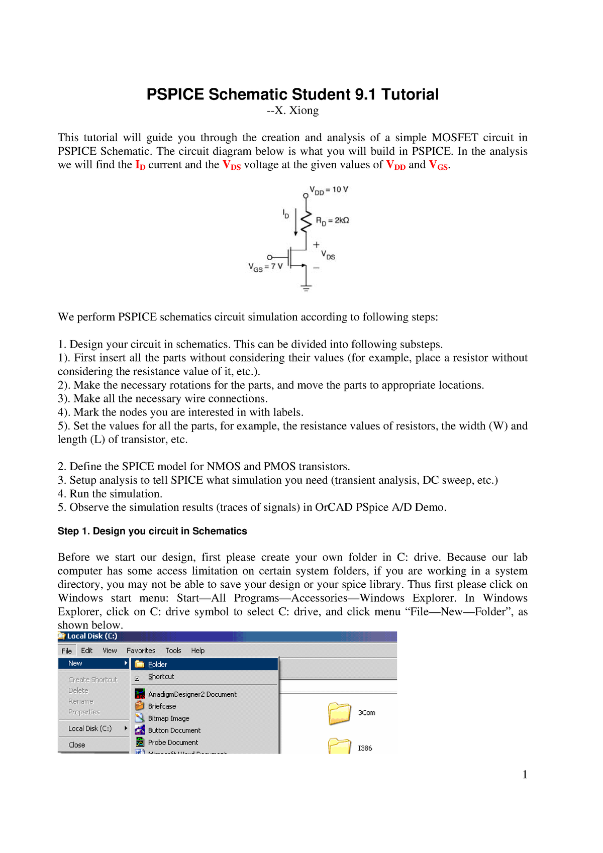 Pspice Schematic TUT1 - PSPICE Schematic Student 9 Tutorial -X. Xiong ...