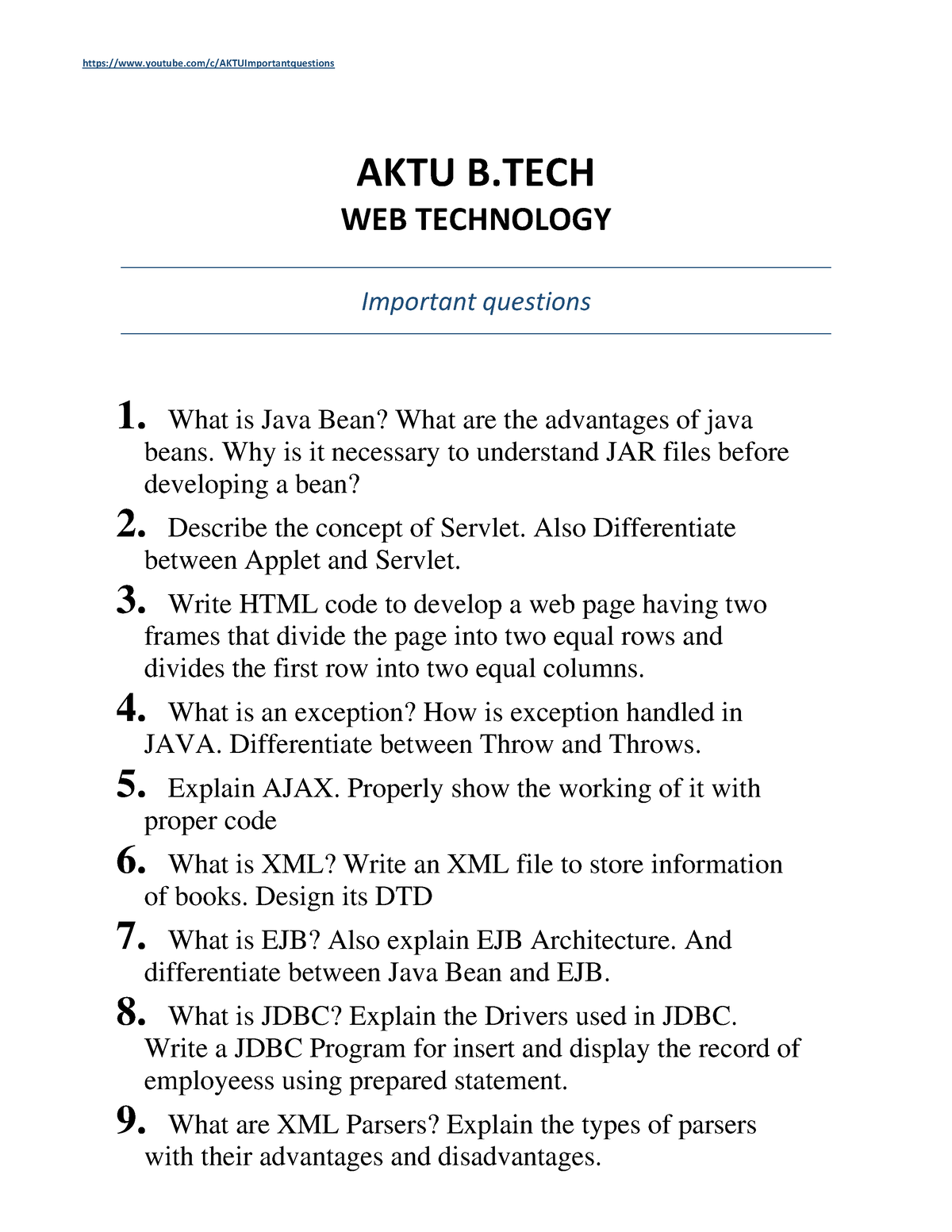 Web technology questions - B.tech - AKTU - Studocu