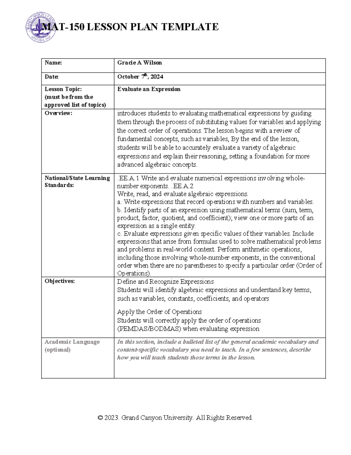 MAT-150 Lesson Plan Template - MAT-150 LESSON PLAN TEMPLATE Name ...