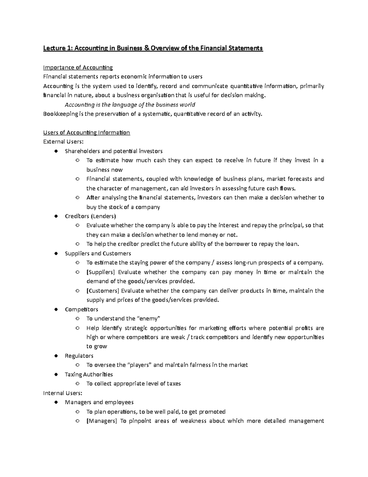 ACC1701 Finals Notes - ACC1701 - NUS - Studocu