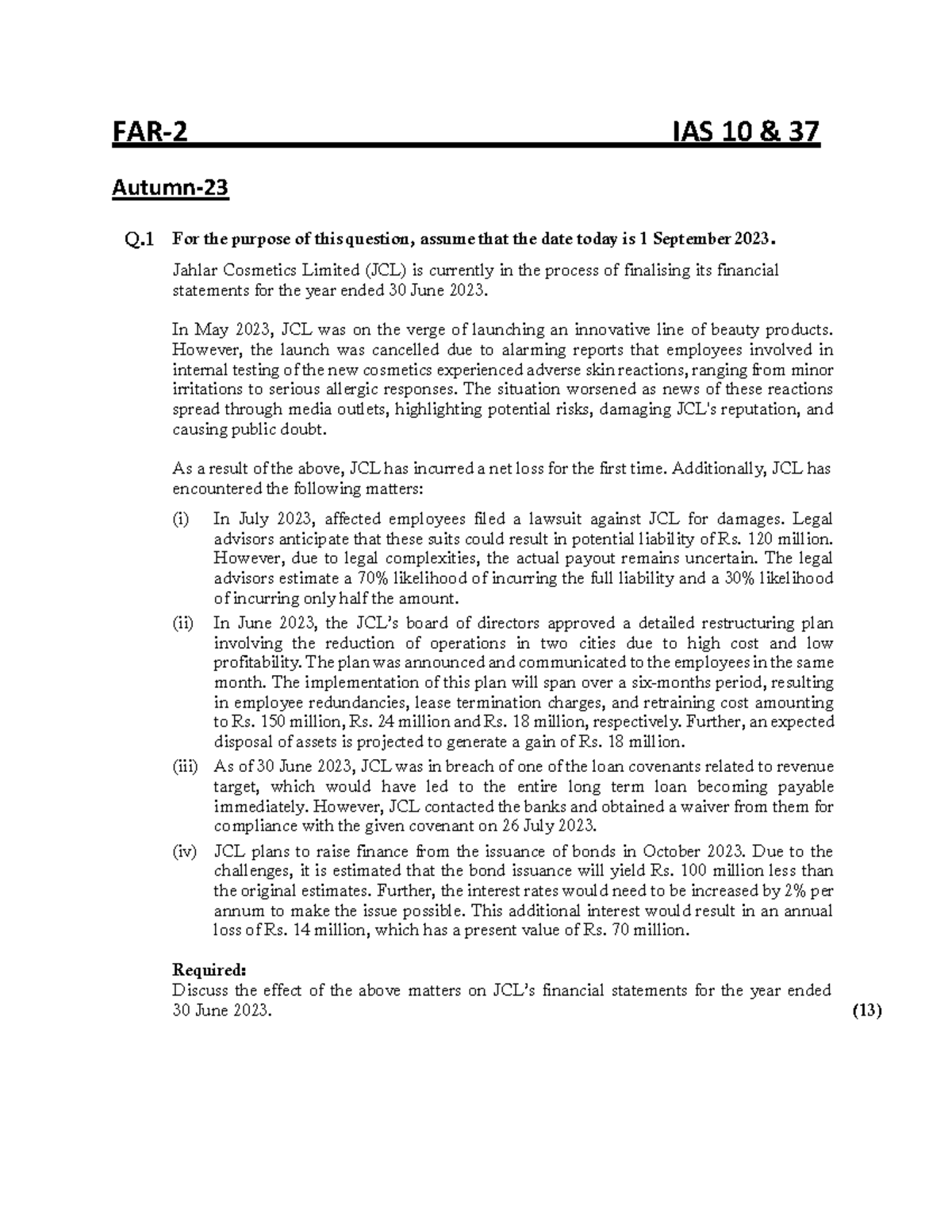 IAS 10& 37 Revision Q s past paper questions FAR2 IAS 10 & 37