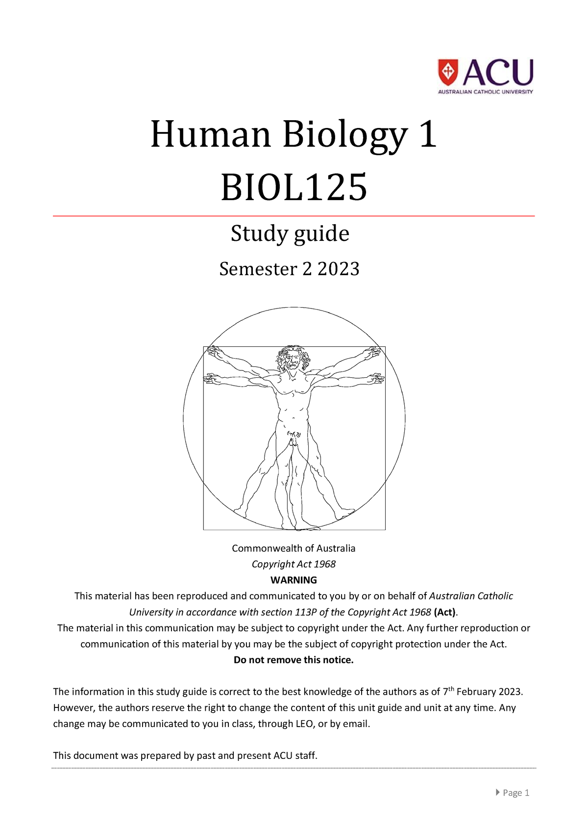 BIOL125 TLOs and workshops 2023 Student semester 2 - Human Biology 1 ...