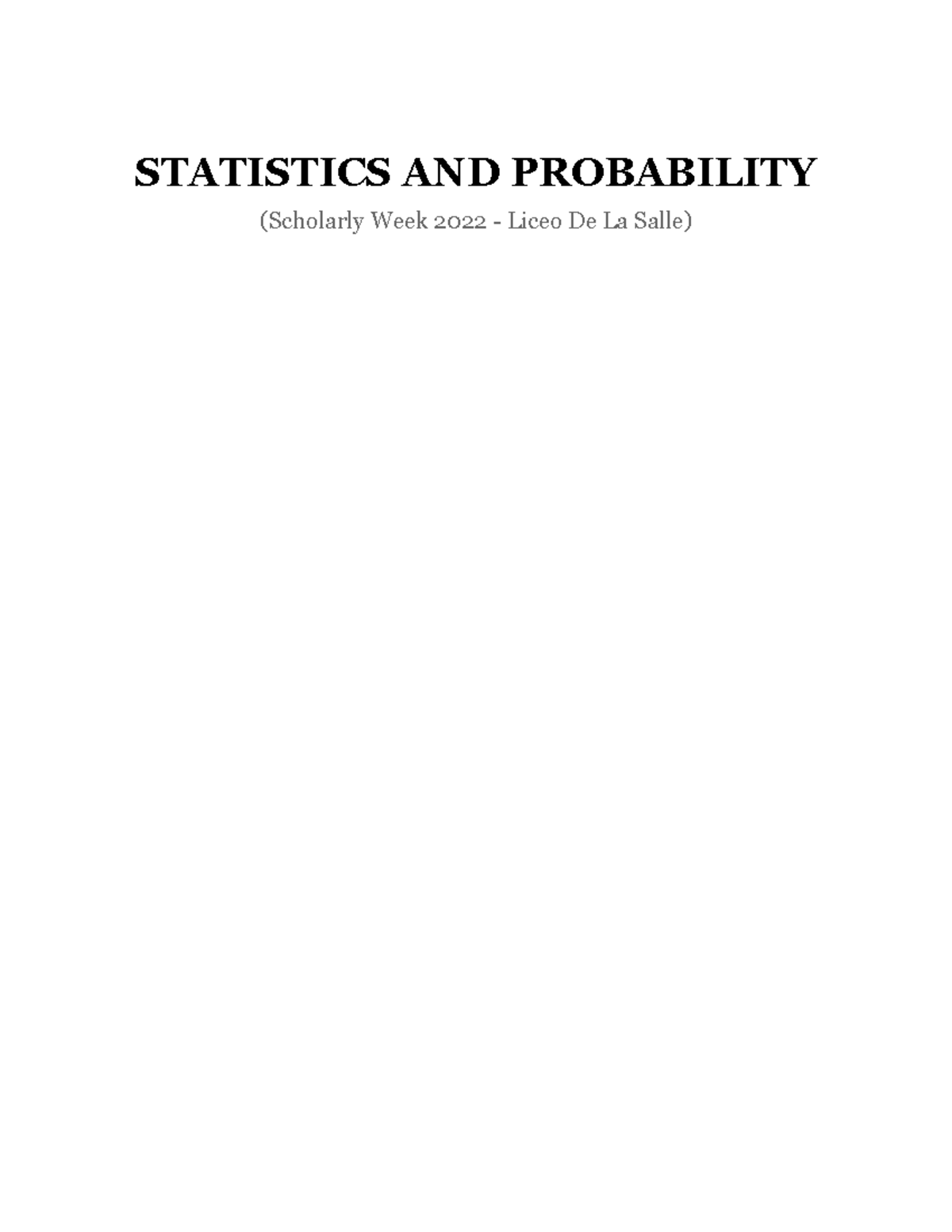 Statistics AND Probability - STATISTICS AND PROBABILITY (Scholarly Week ...