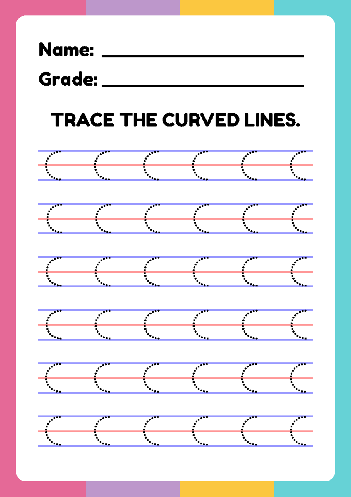 Colorful Simple Trace the Curved Lines Worksheet - Bachelor of ...