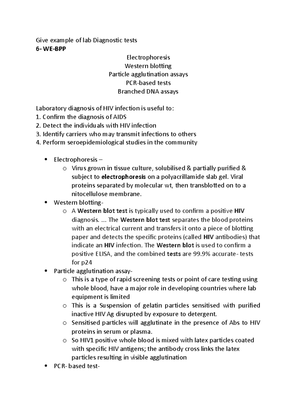 Lab Diagnostic tests Biomed Give example of lab Diagnostic tests 6