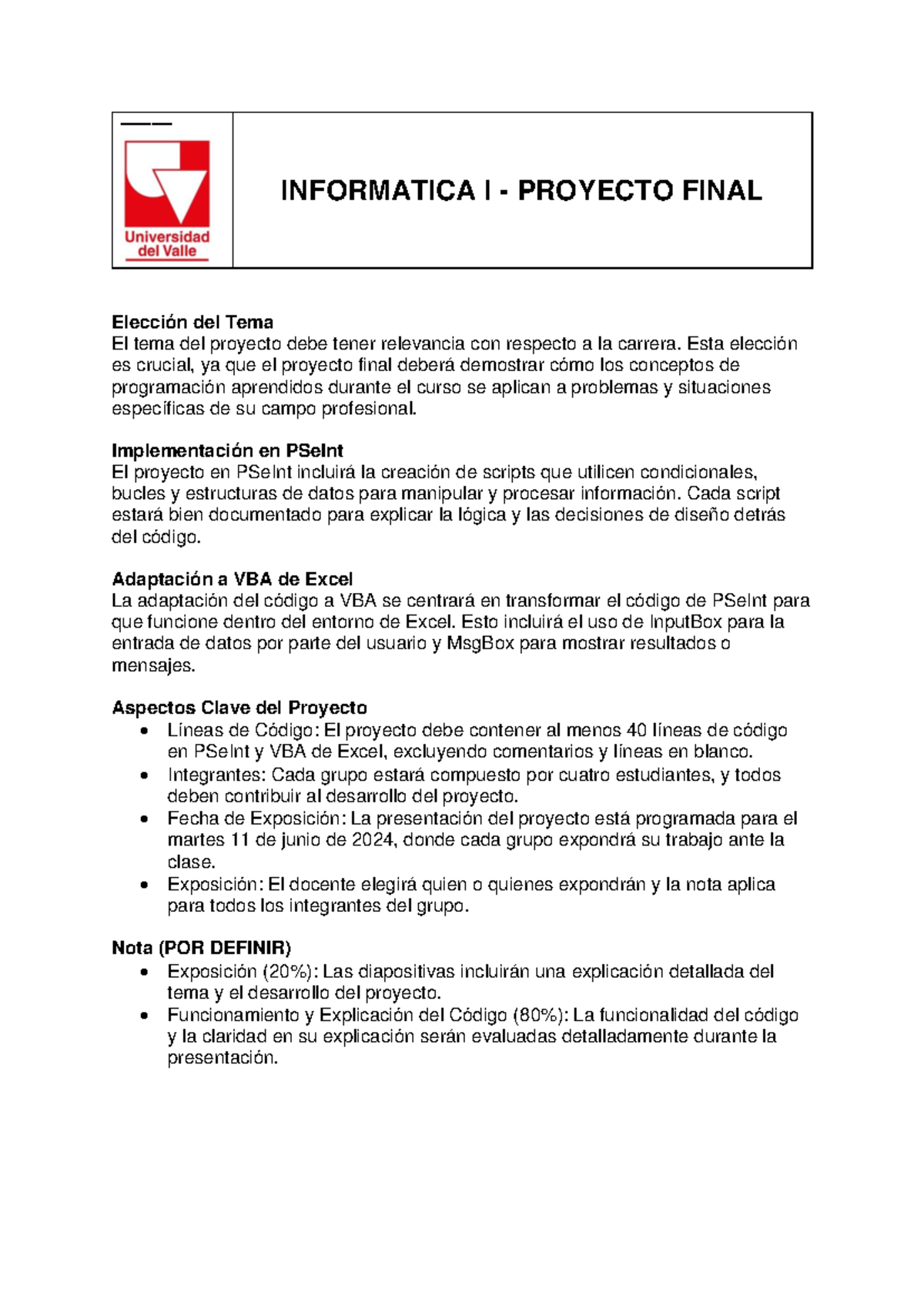 Proyecto final informatica 1 - ––––– INFORMATICA I - PROYECTO FINAL ...