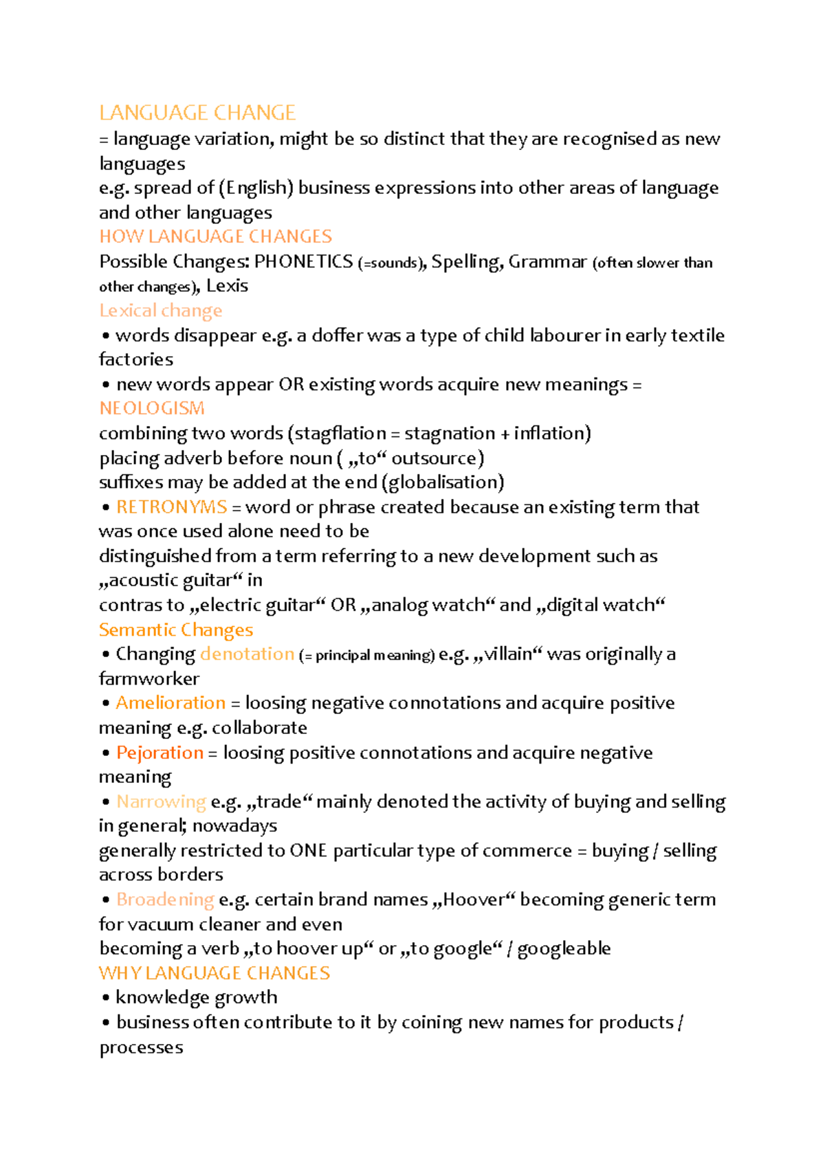 Language Change - Lecture notes IB Notes - LANGUAGE CHANGE = language ...