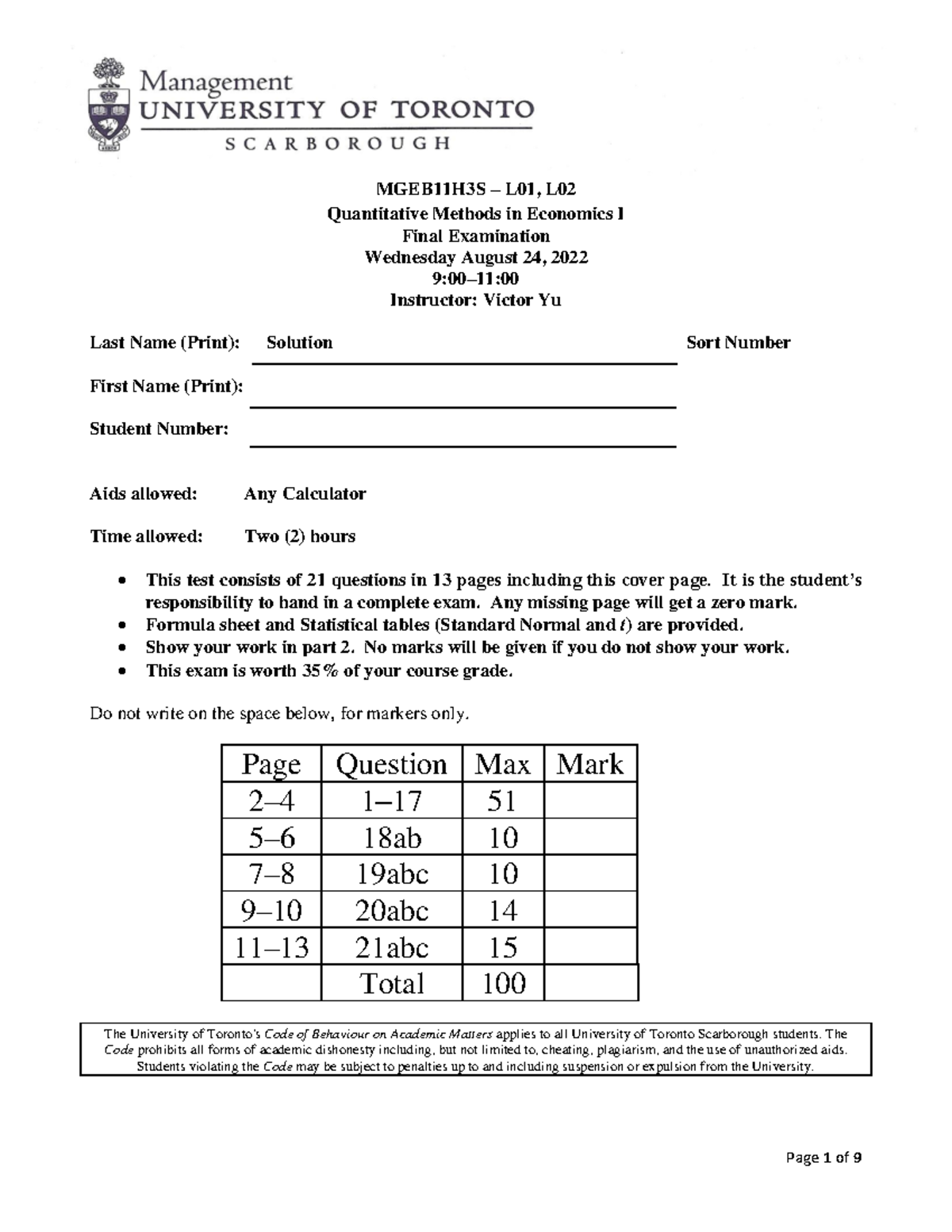 2022-08-24 Final S-B11 - MGEB11H3S – L01, L Quantitative Methods in ...
