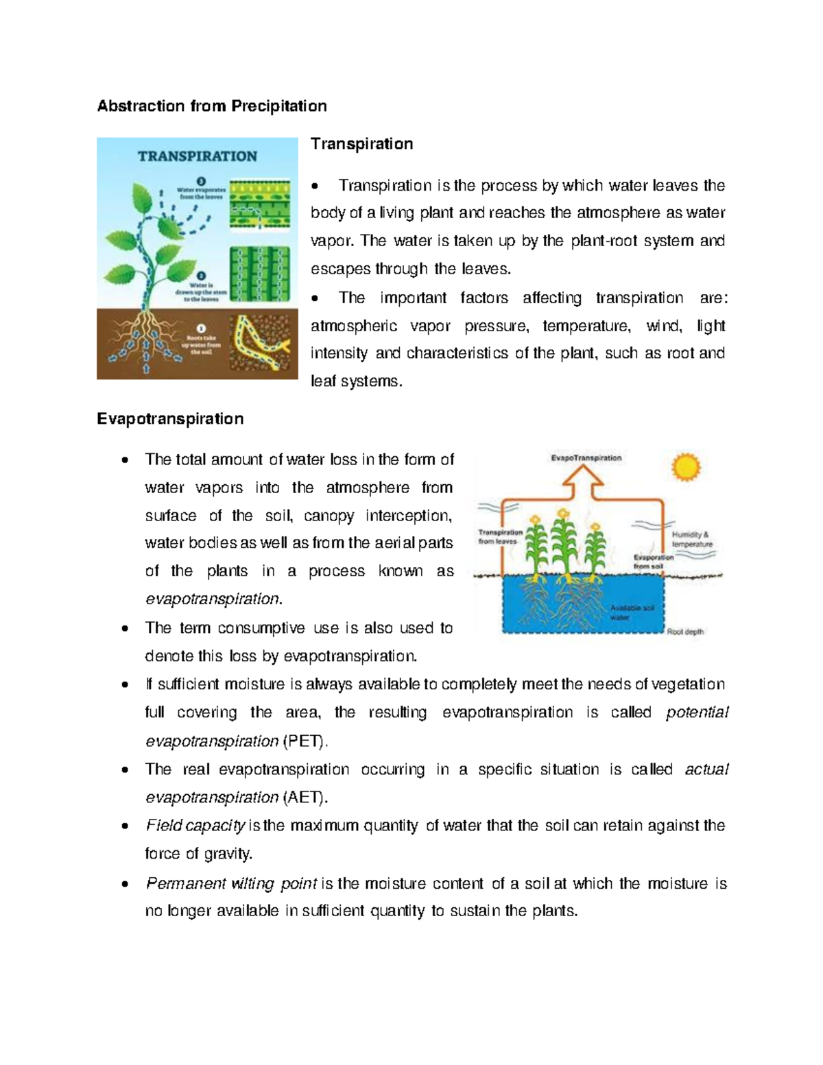 Hydrology Compiled Reviewer Abstraction from Precipitation