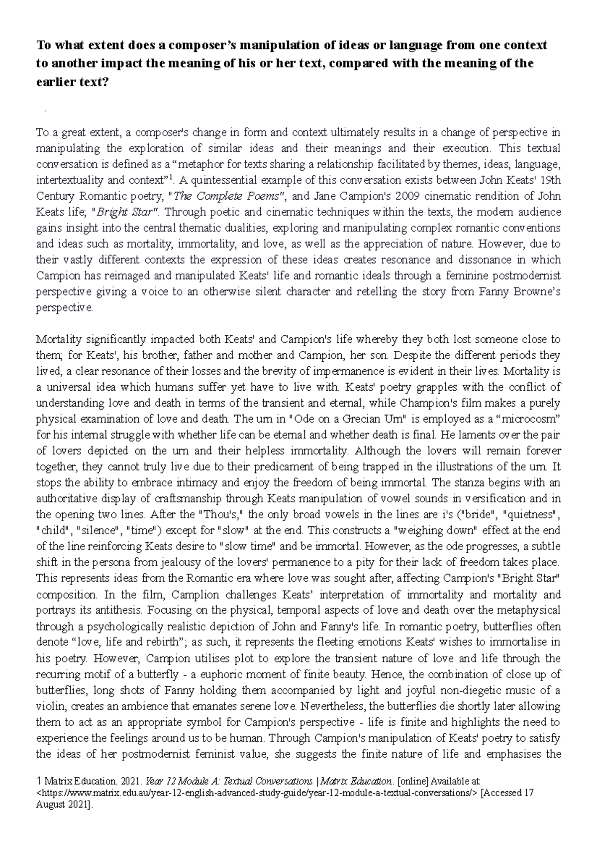 John keats hsc essay To what extent does a composer’s manipulation of