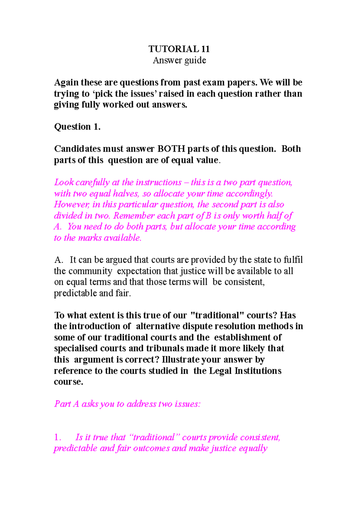 Tutorial 11 answer - TUTORIAL 11 Answer guide Again these are questions ...