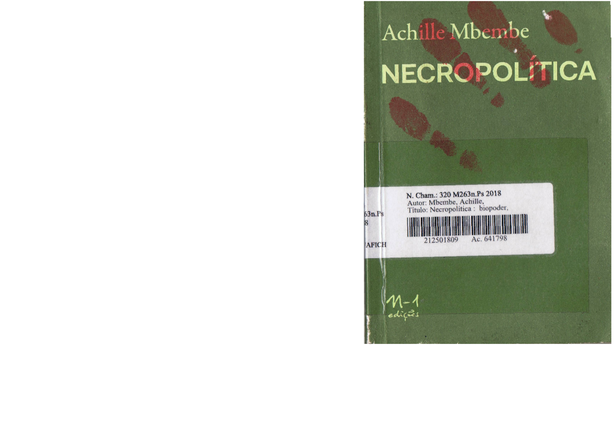 Necropolitica livro Achile Mbembe - 3n 8 AFICH N. Cham.: 320 M263n 2018 ...
