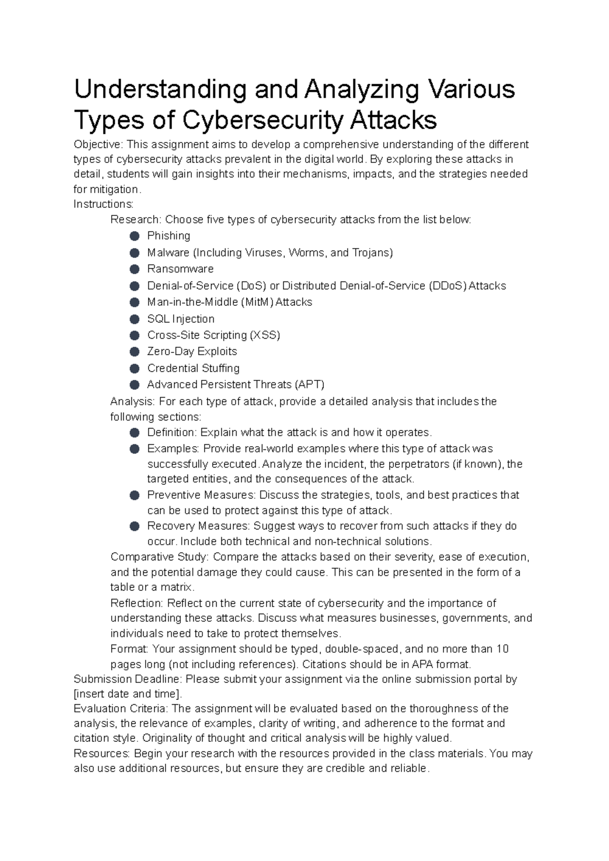 Understanding and Analyzing Various Types of Cybersecurity Attacks ...