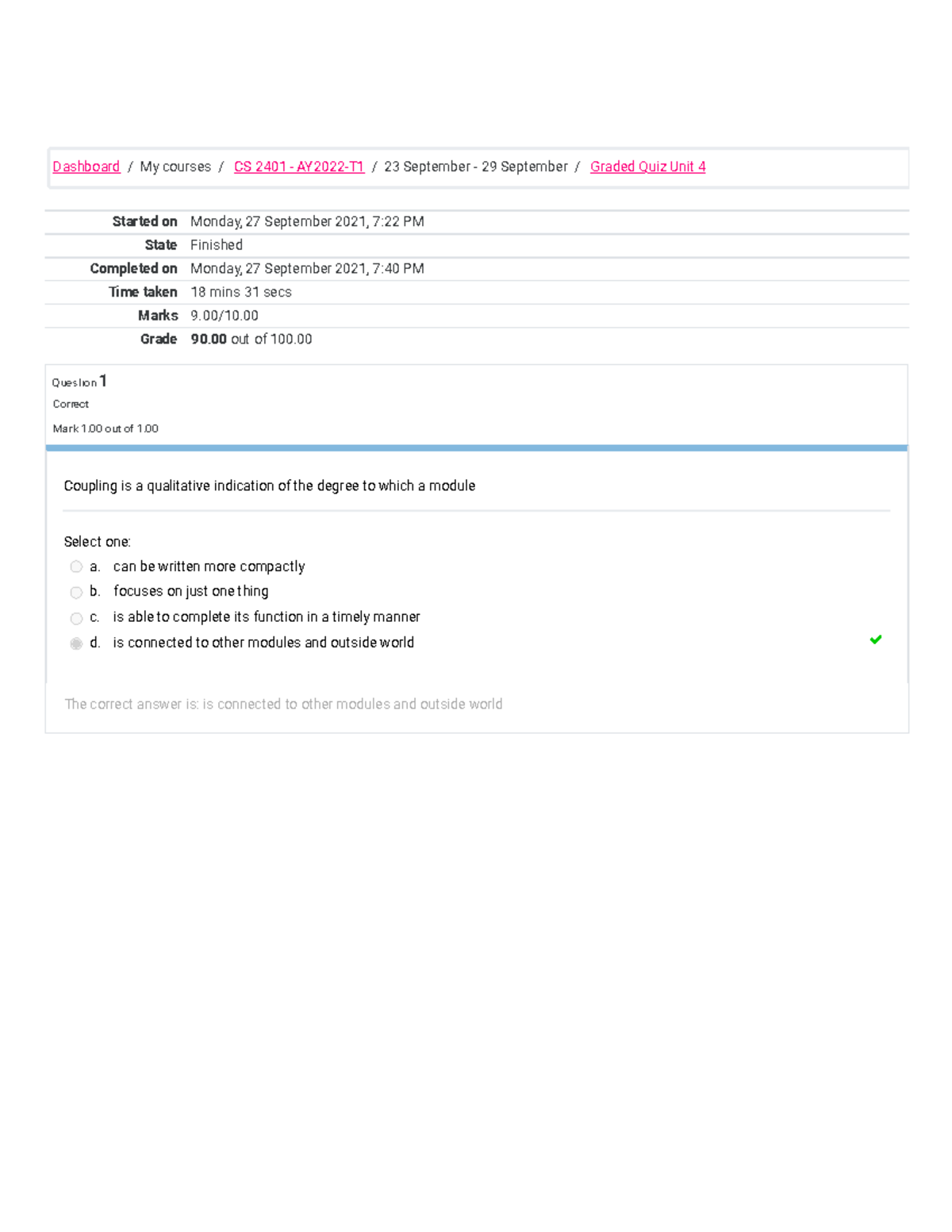 Software engineering Cs2401 Graded Quiz Unit 4 Attempt review - CS 2401 ...