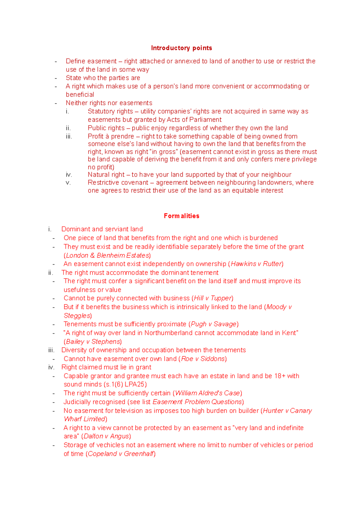 Easement Problem Questions Introductory points Define easement right