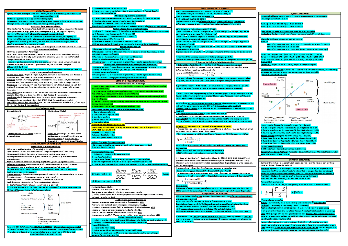 A+ Cheat Sheet IF - SEM 1: Managing MNCs Agency Problem: Managers serve ...