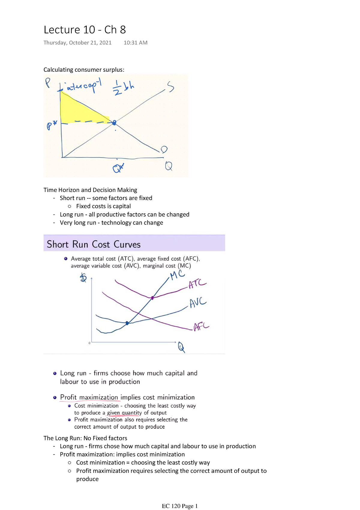 Lecture 10 Notes - Calculating consumer surplus: Time Horizon and ...