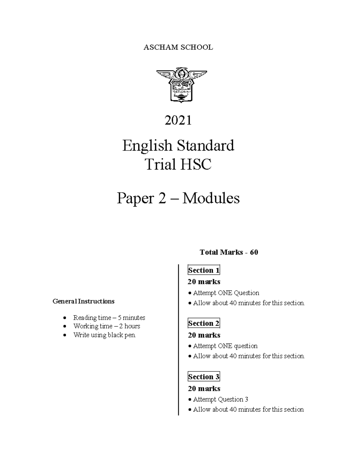 Ascham 2021 Standard Paper 2 Trial Exam ASCHAM SCHOOL 2021