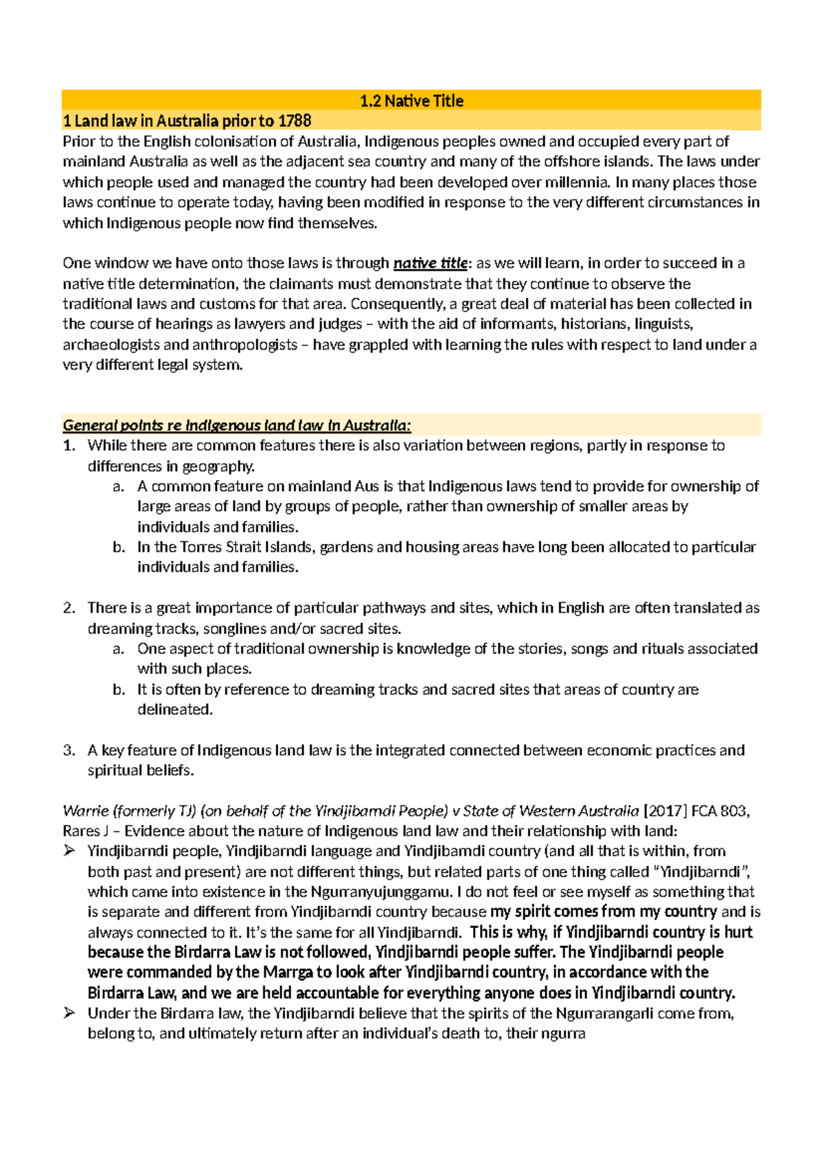 1.2 Native Title - 1 Native Title 1 Land law in Australia prior to 1788 ...