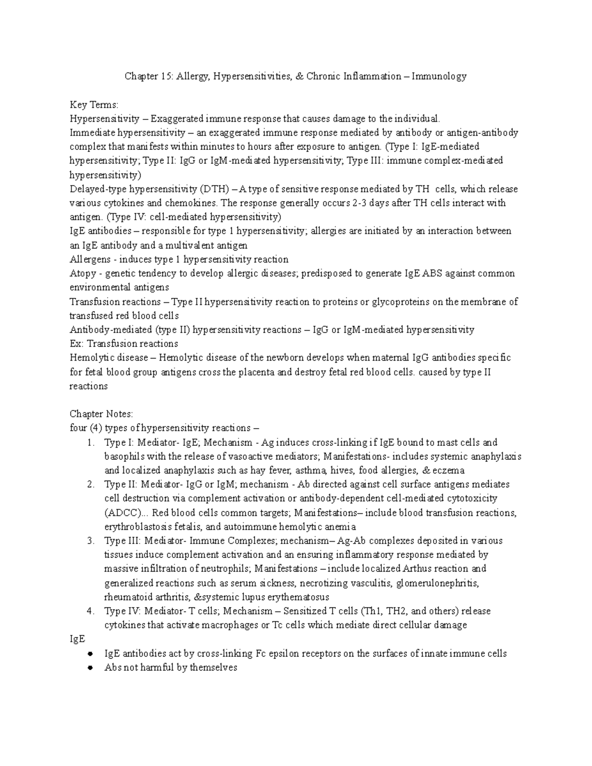 Combined Final Exam Notes - Immunology - Chapter 15: Allergy ...