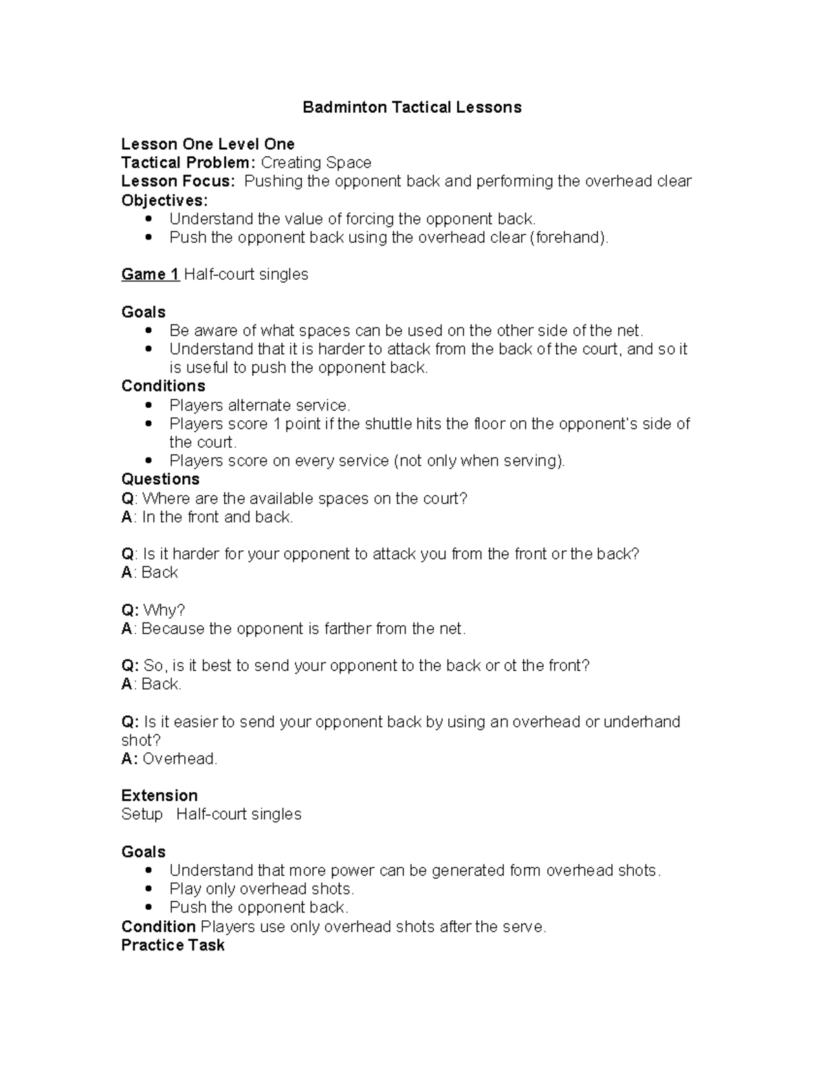 Badminton tactical lessons - Badminton Tactical Lessons Lesson One ...