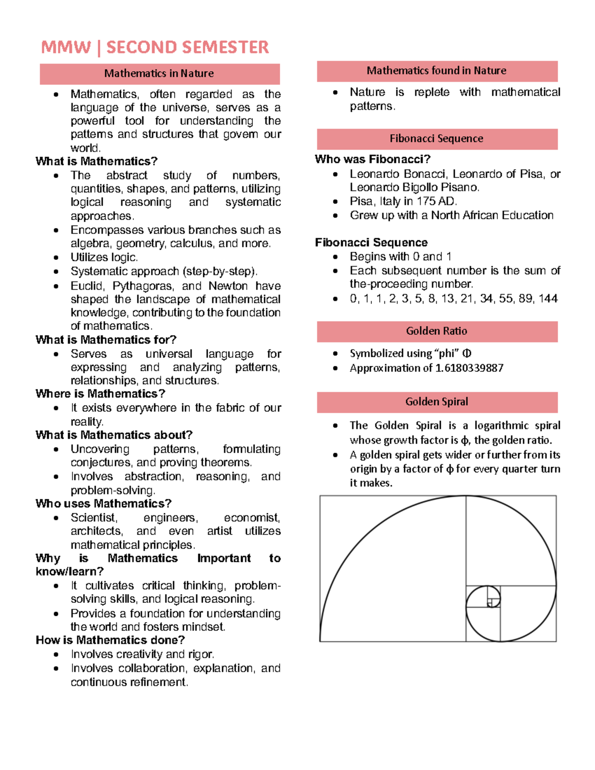 MMW Lesson-1 - Math in the modern world - MMW | SECOND SEMESTER ...