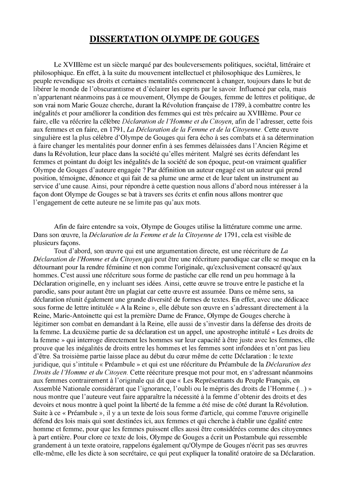 introduction olympe de gouges dissertation