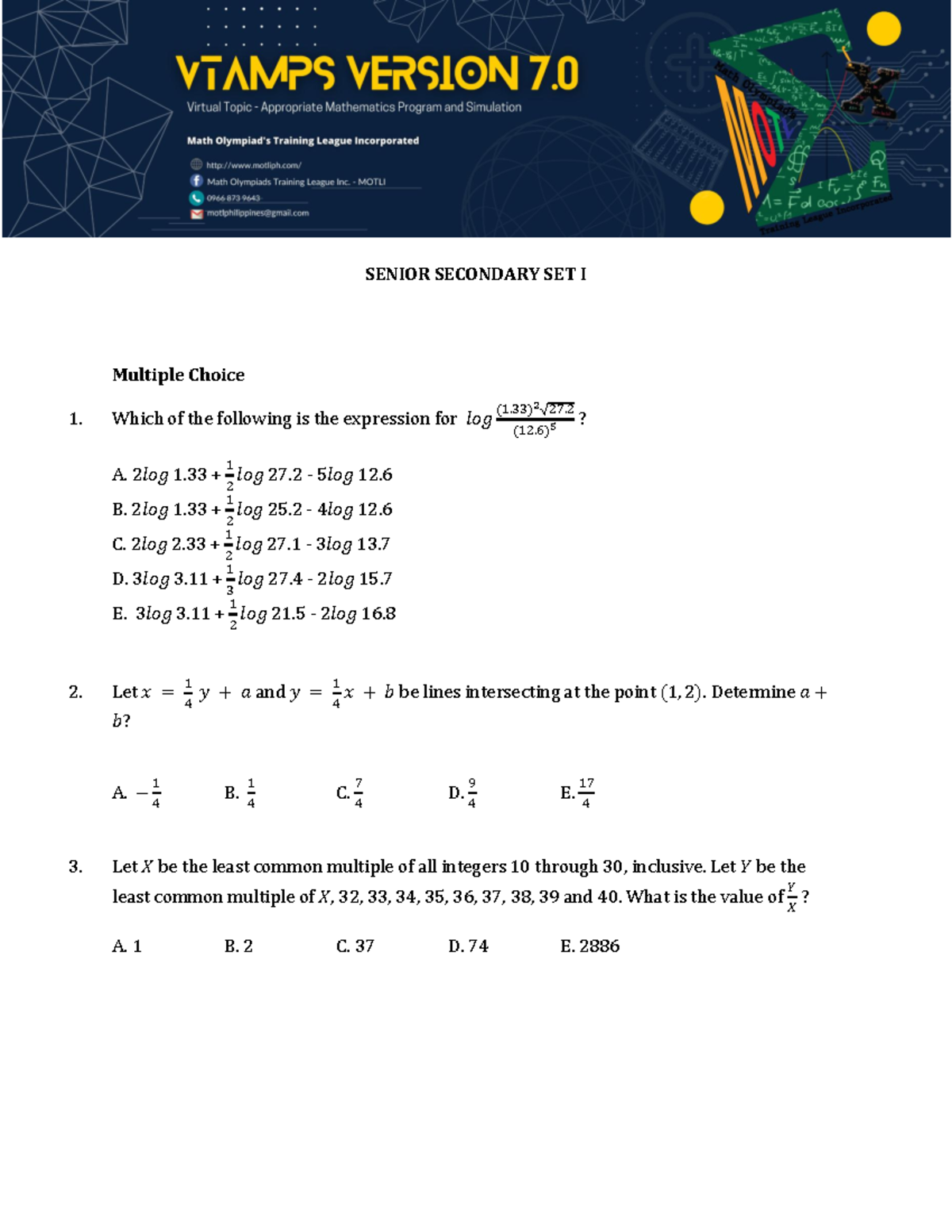 Vtamps 7.0 Senior Secondary Set 1 - SENIOR SECONDARY SET I Multiple ...