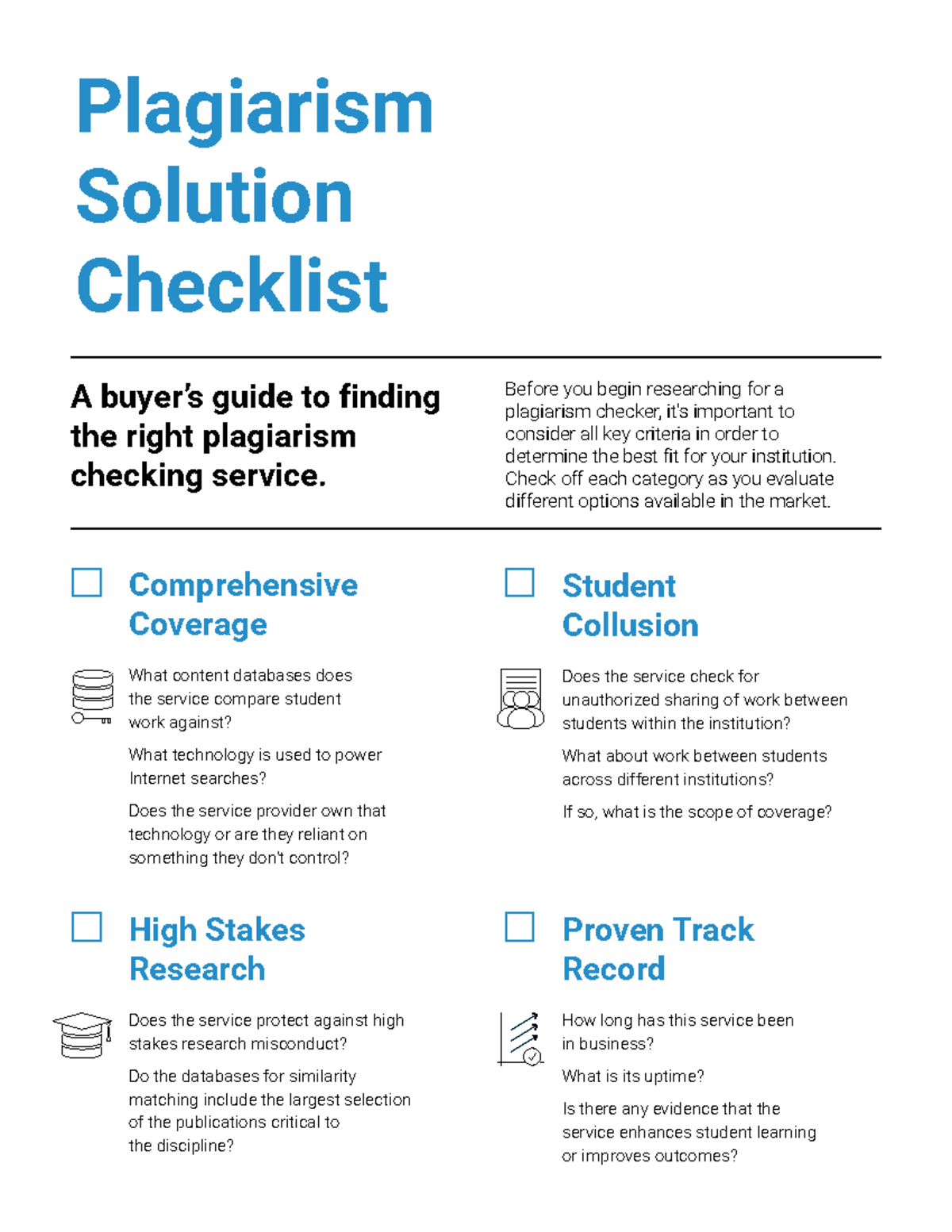 Plagiarism Solution Checklist HED - Plagiarism Solution Checklist High ...