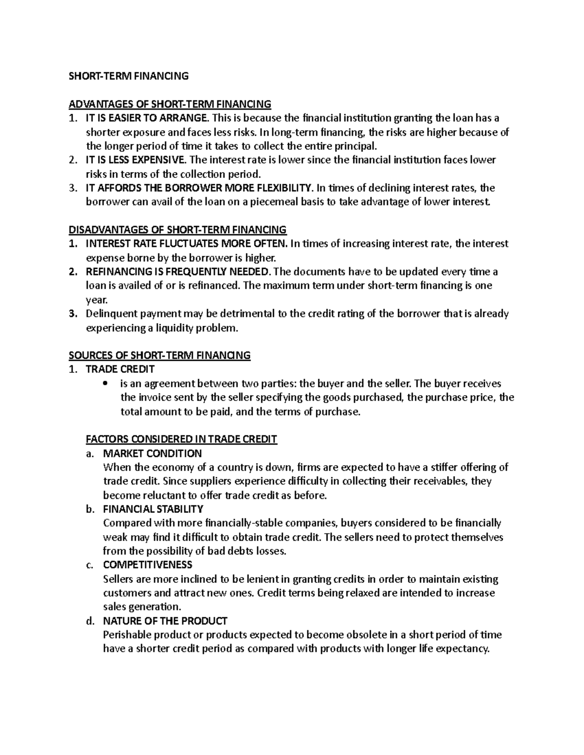 Short-TERM Financing - SHORT-TERM FINANCING ADVANTAGES OF SHORT-TERM ...