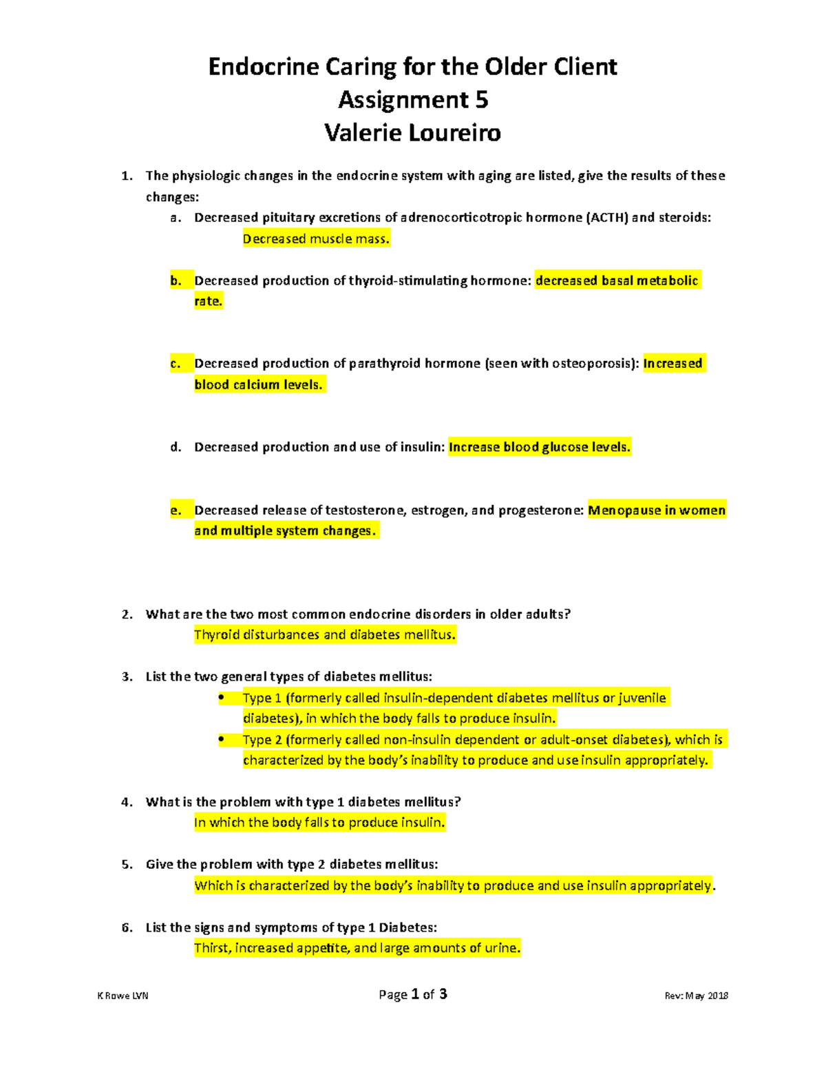GERI Assignment 5 Completed - Endocrine Caring for the Older Client ...