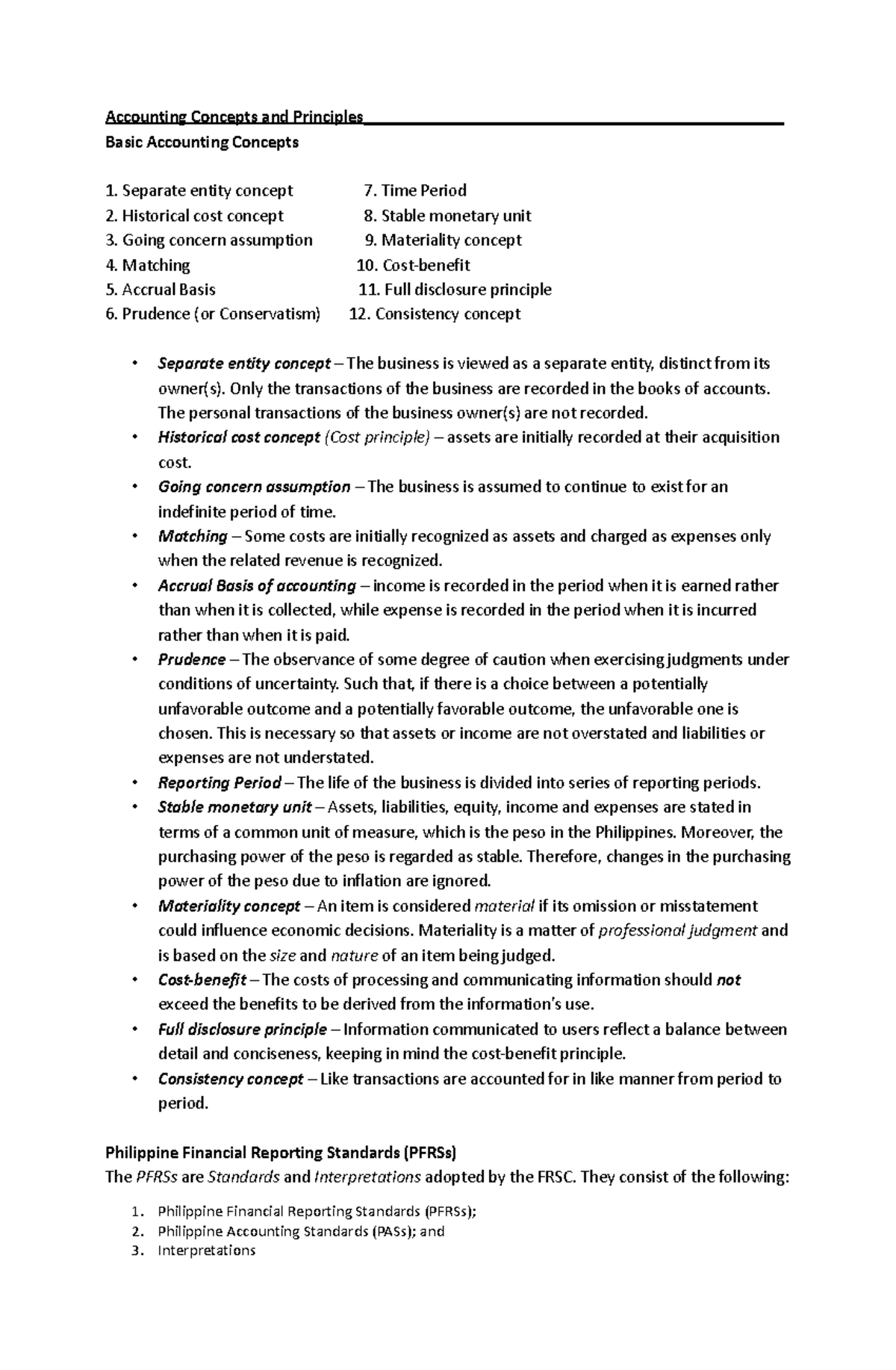 Accounting Concepts and Principles - Accounting Concepts and - Studocu