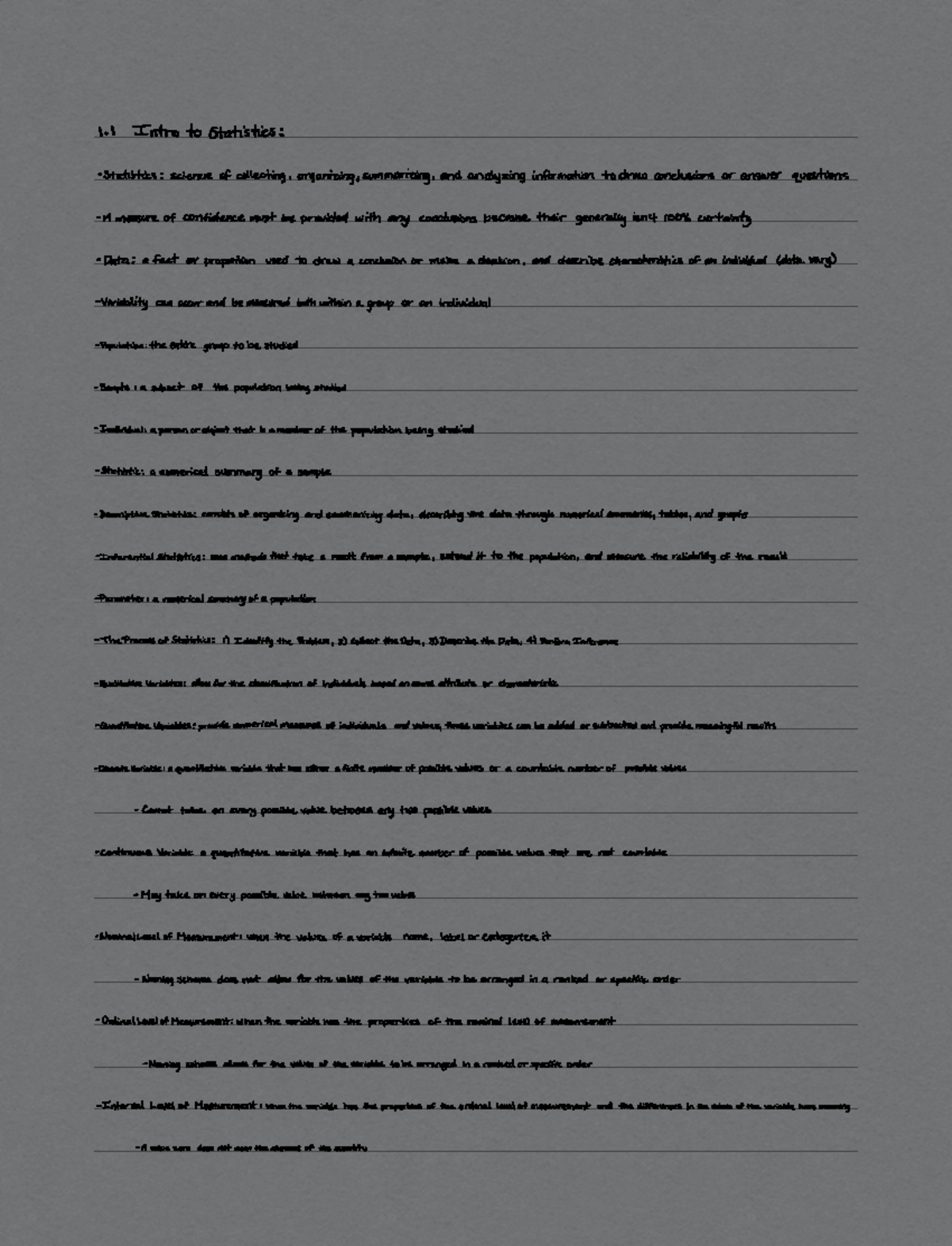 Stats Chapter 1 Notes - Introduction to Statistics - 1 I Intro to ...