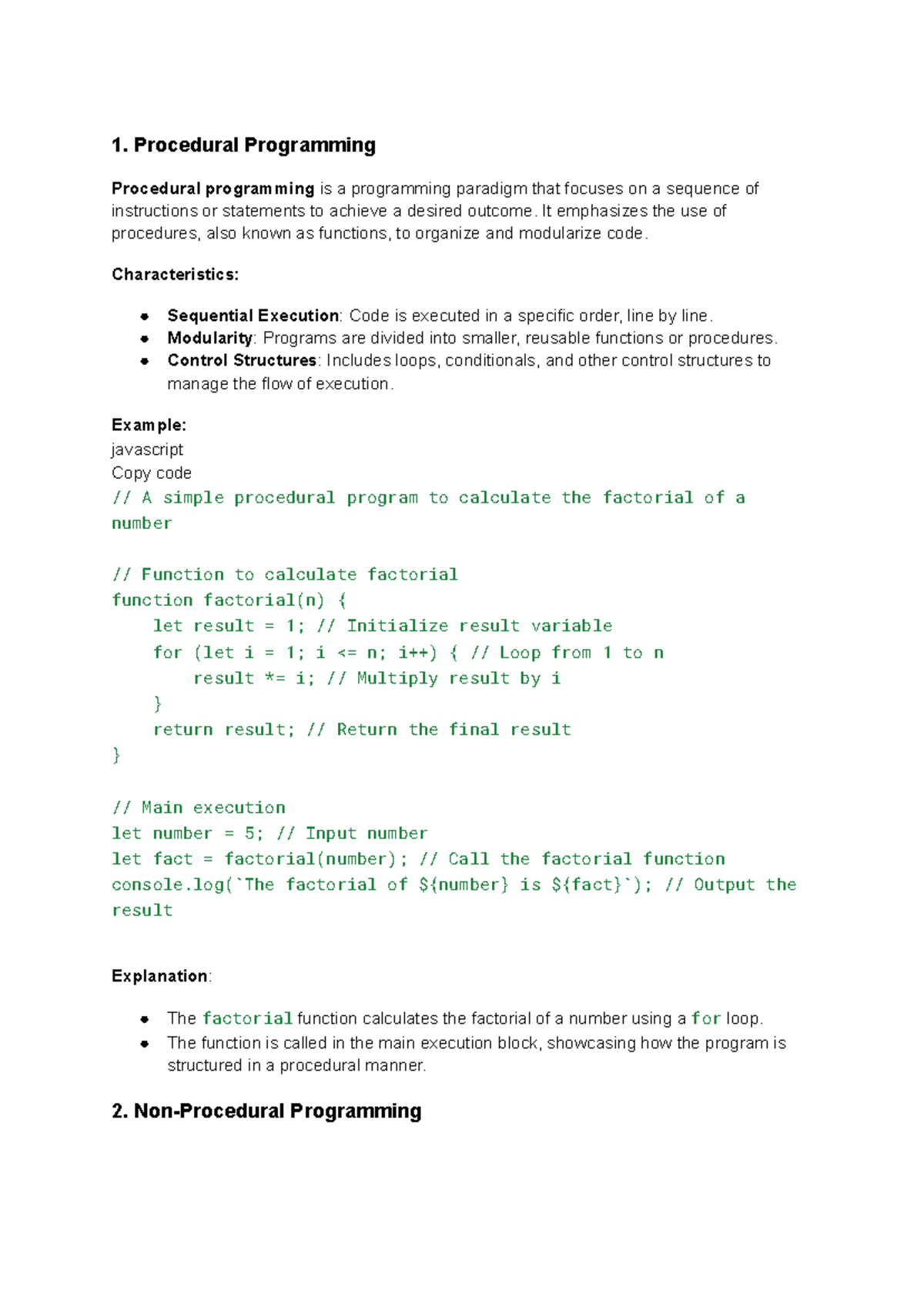 Unit 3 PL - this is are notes - 1. Procedural Programming Procedural ...