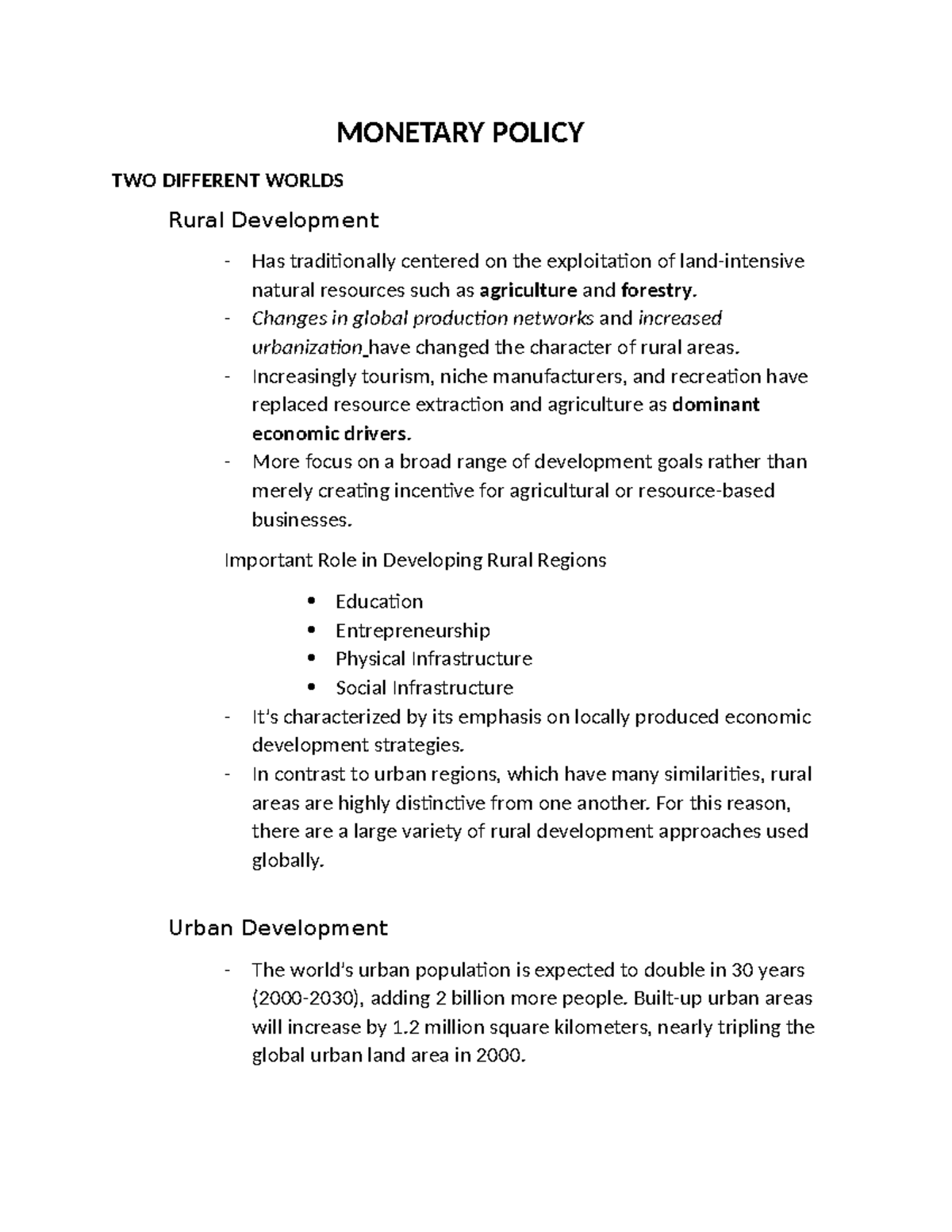 Monetary policy - MONETARY POLICY TWO DIFFERENT WORLDS Rural ...