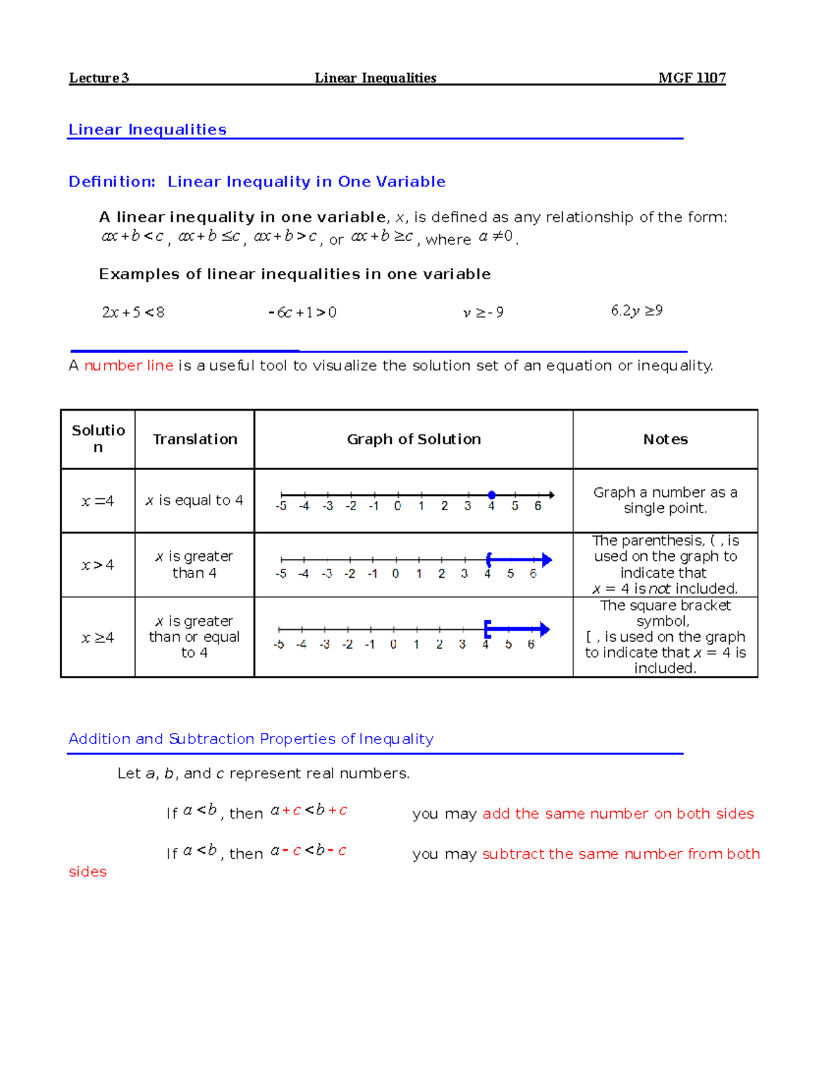 Lecture (3): Linear Inequalities - Lecture 3 Linear Inequalities MGF ...