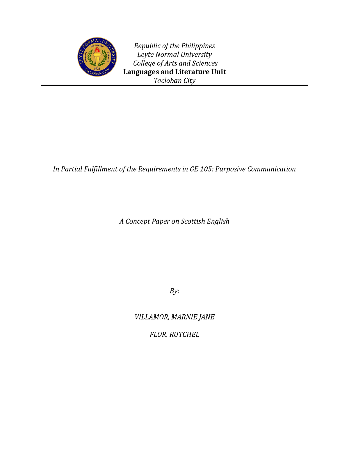 Concept Paper Scottish English - Republic of the Philippines Leyte ...