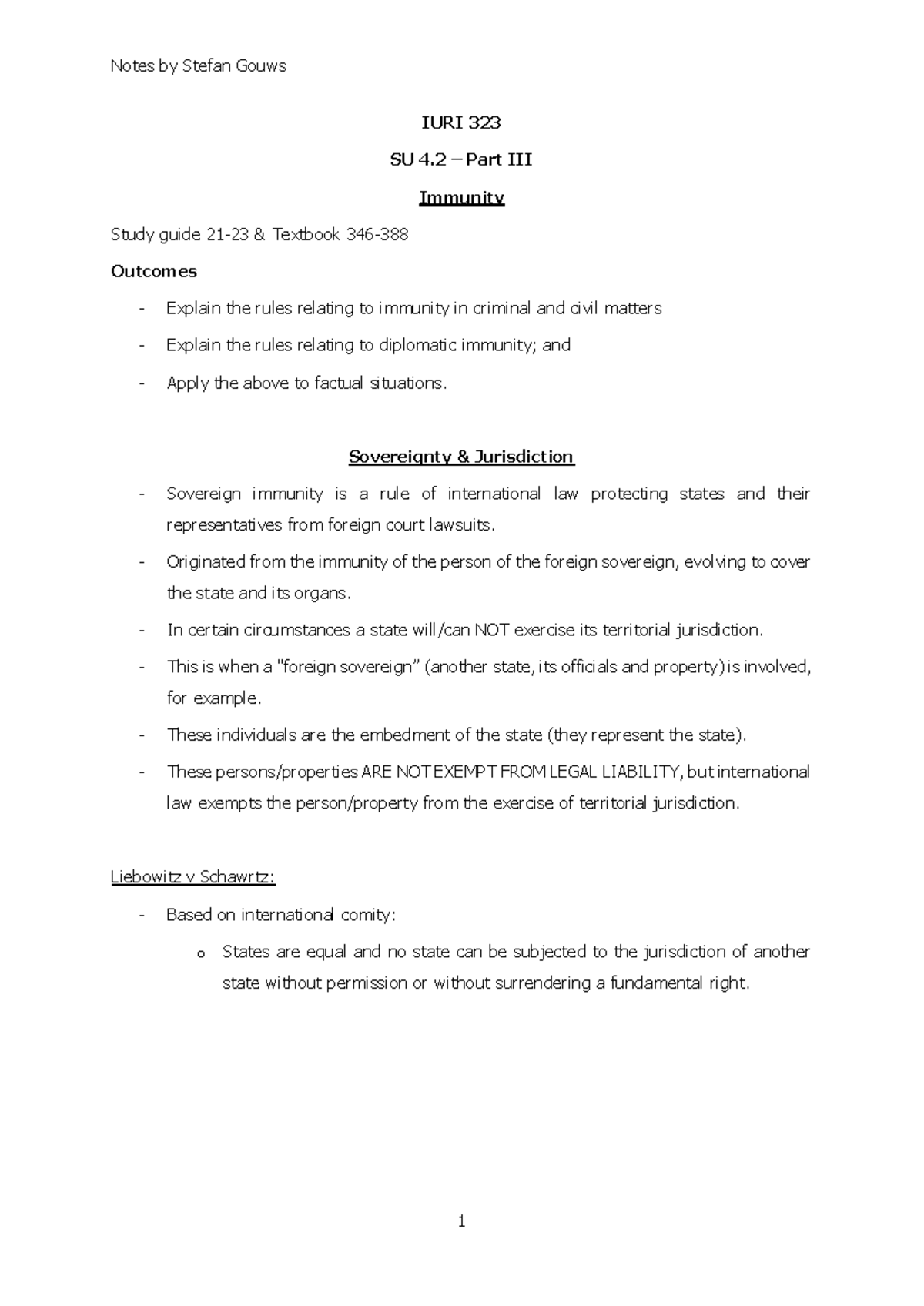 323 Study Unit 4.2 Part III - IURI 323 SU 4 – Part III Immunity Study ...