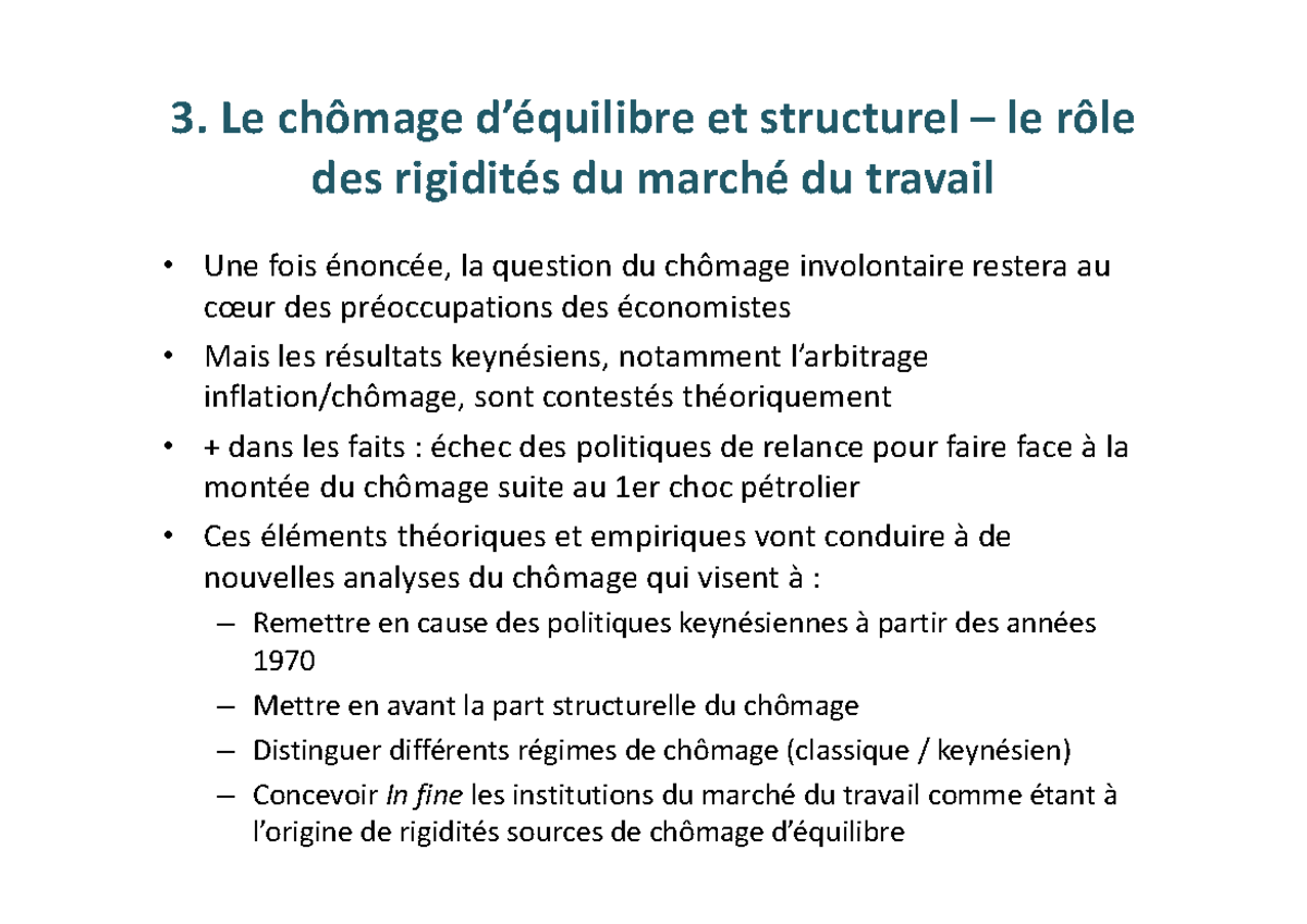 Support séances 7 et 8 - Cours 7 et 8 - 3. Le chômage d’équilibre et