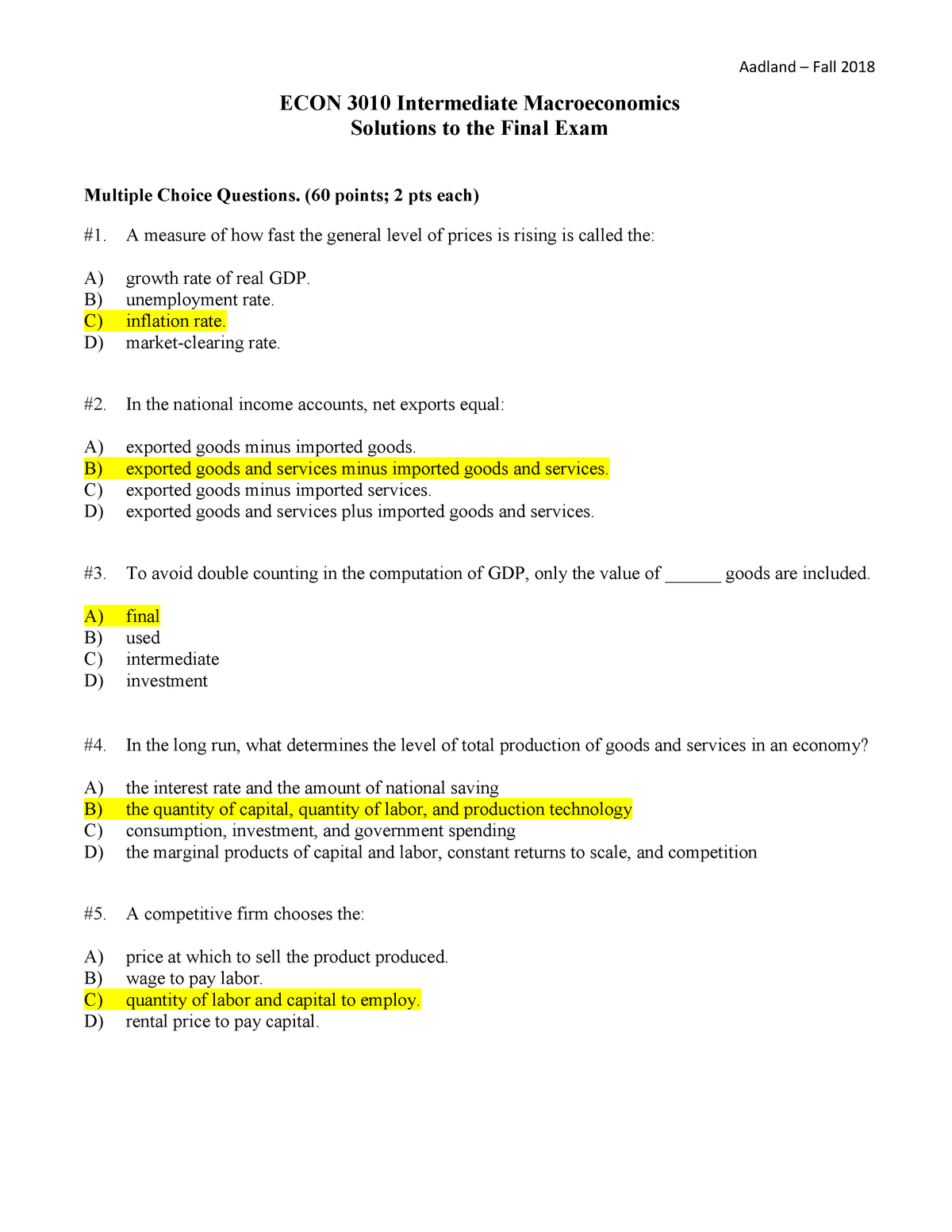 Exam 1 December 2018 Answers Aadland Fall Econ 3010 Intermediate Studocu