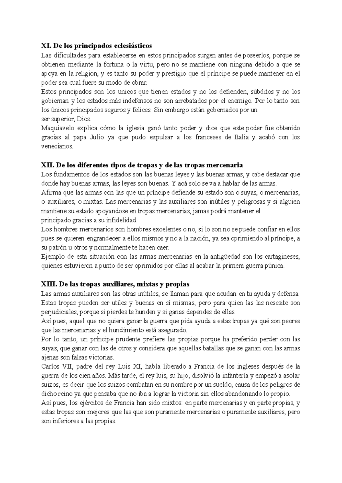 El principe - Cap 11, 12, 13 - XI. De los principados eclesiásticos Las ...