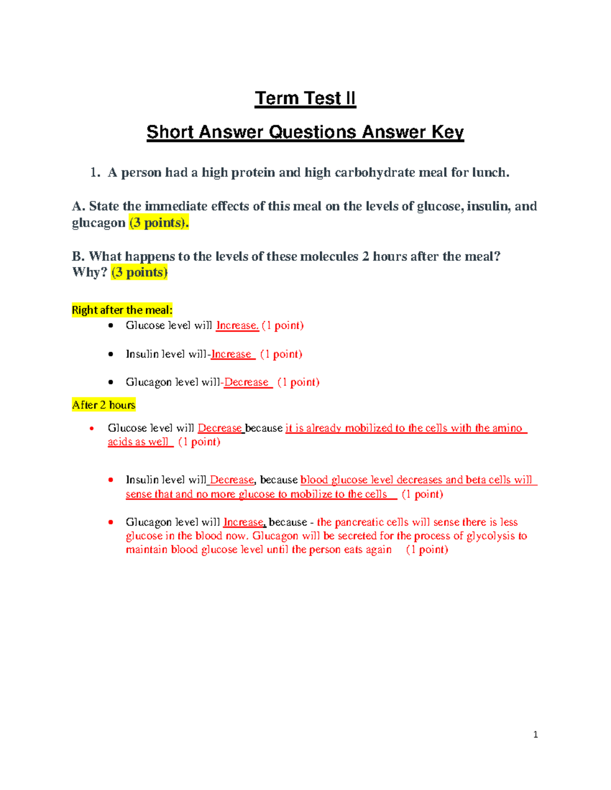 Winter 2023- BIO310 Term Test II -SA -Answer Key - Term Test II Short ...
