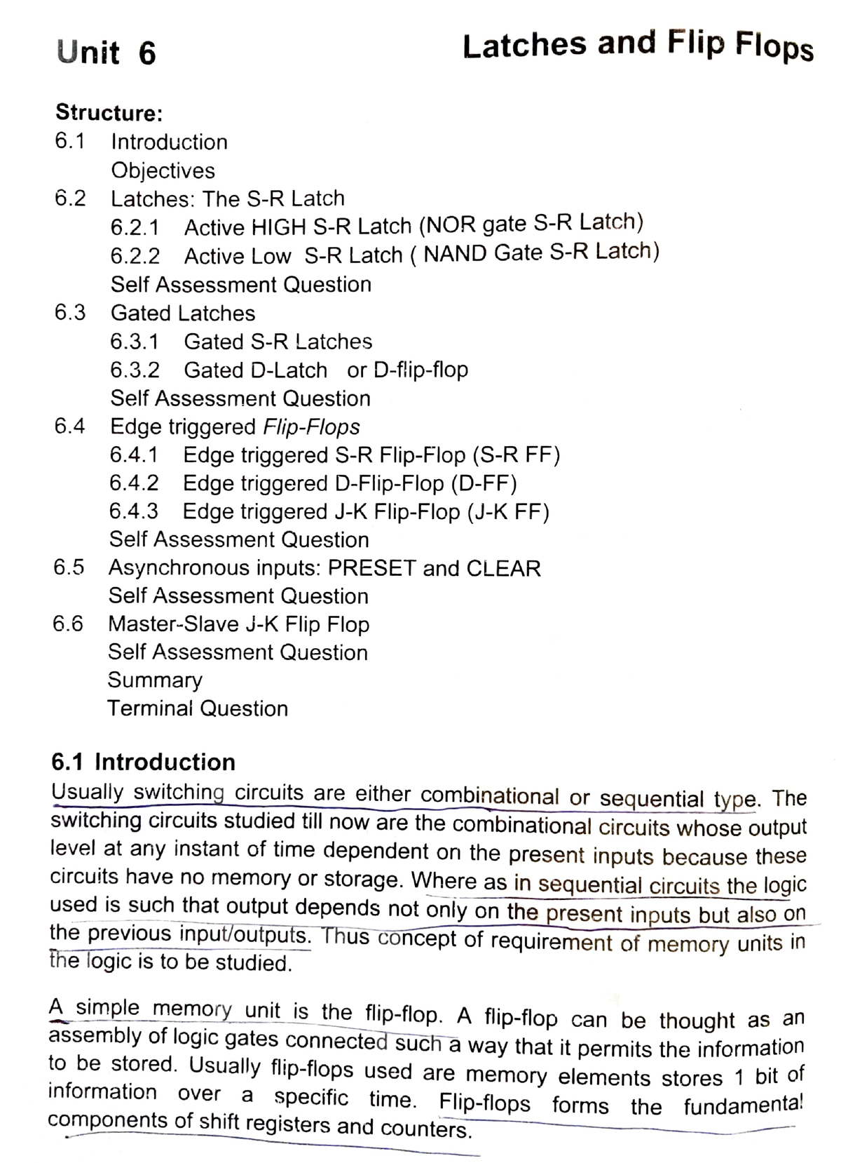 Digital System - Latches and Flip Flops - Unit 6 Latches and Flip Flops ...