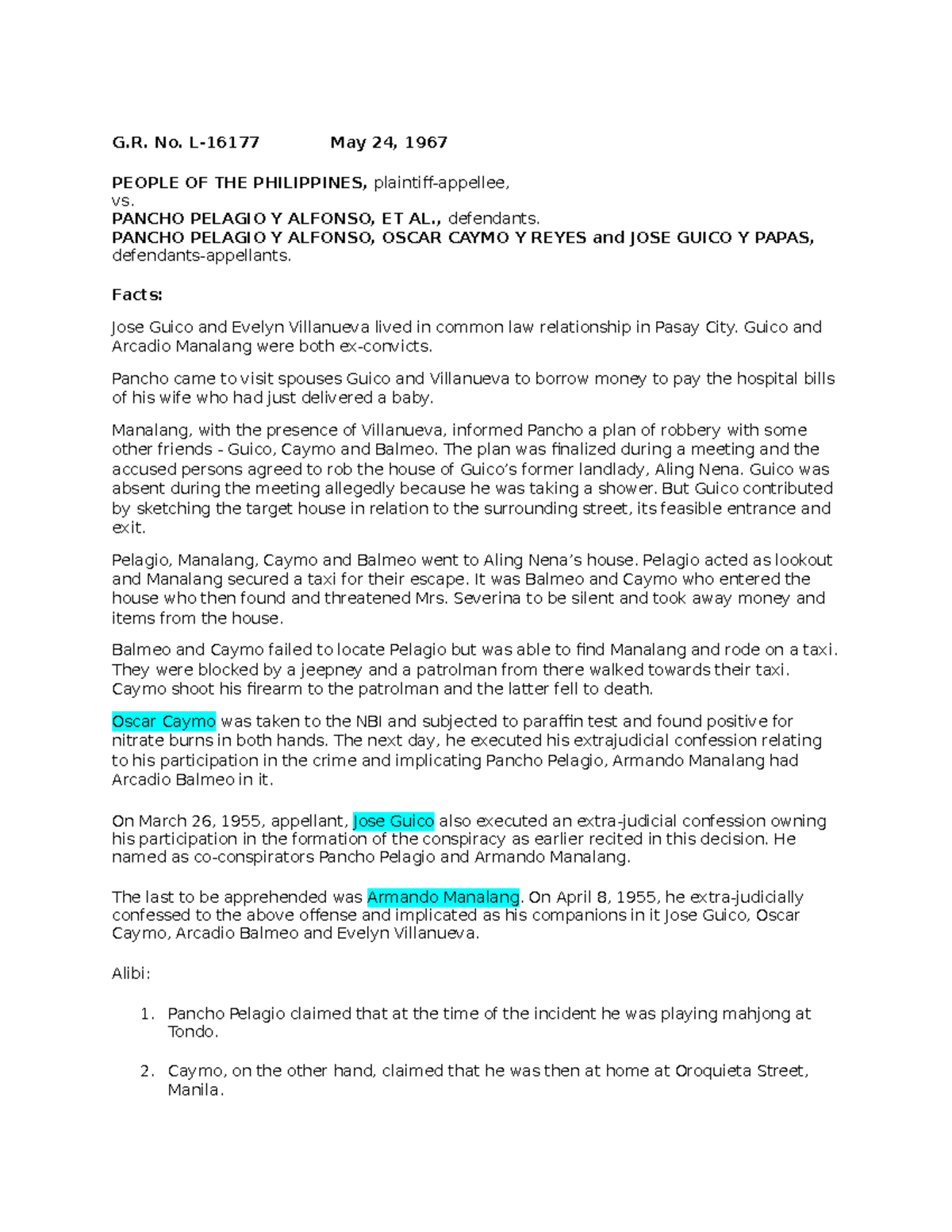 CASE Digest People vs Pelagio G. No. L16177 May 24, 1967 PEOPLE OF