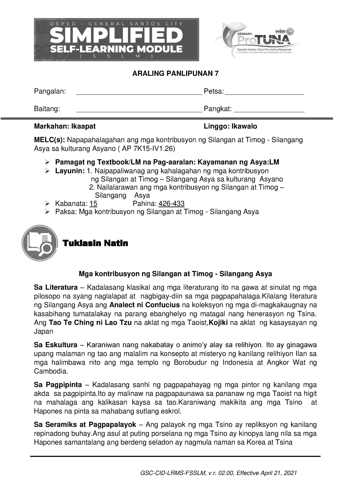 AP7 Q4 Week 8 - MODULE - ARALING PANLIPUNAN 7 Pangalan ...