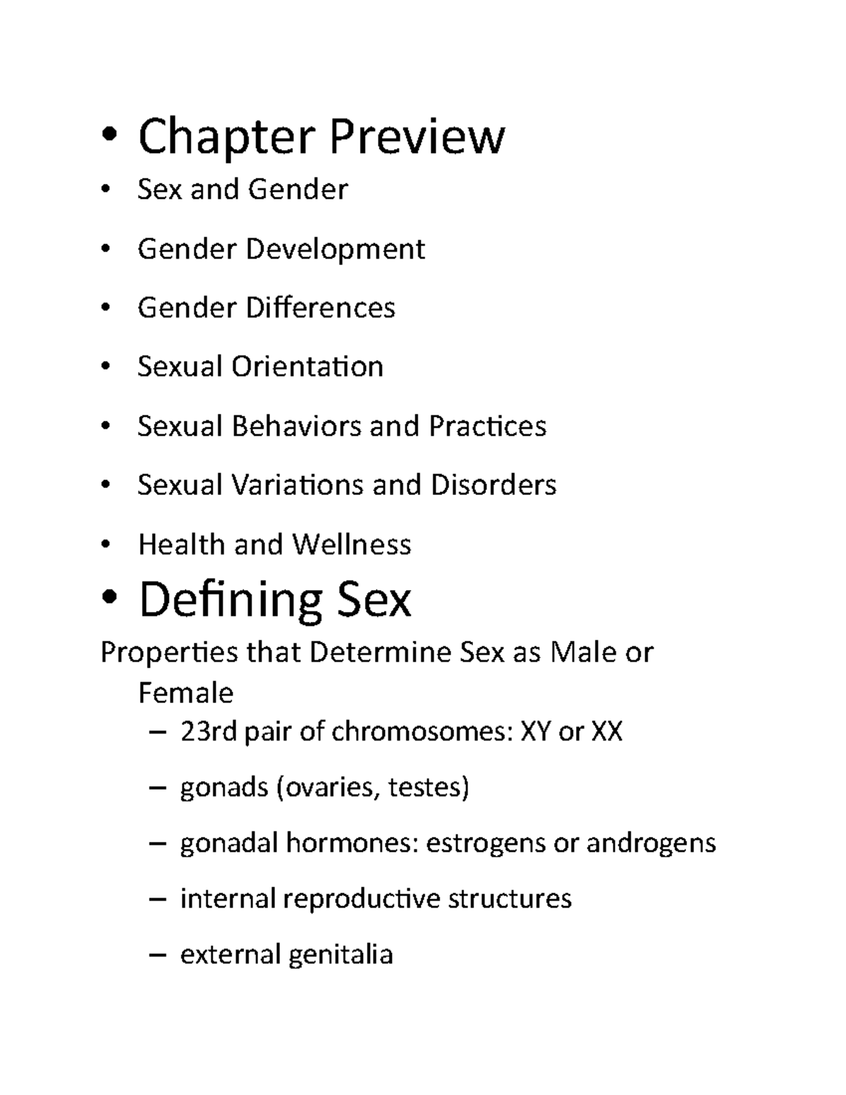 Chapter 11 Notes - Gender, Sex, And Sexuality - • Chapter Preview • Sex ...