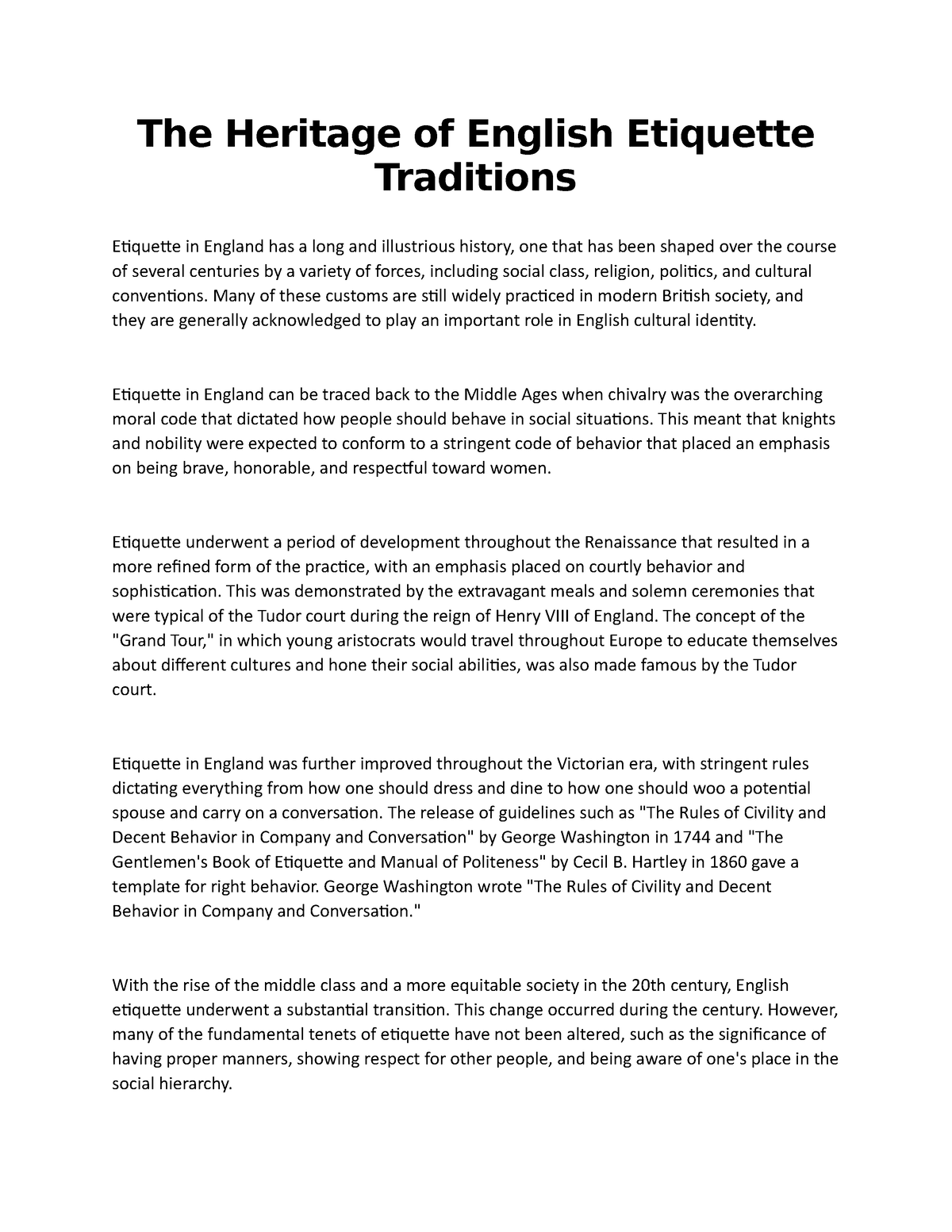 english traditions essay