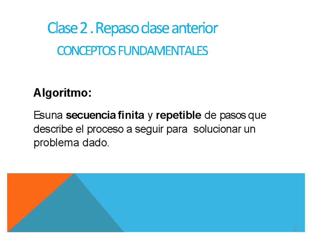 Introduccion A La Algoritmia - Clase 2. Repaso Clase Anterior CONCEPTOS ...