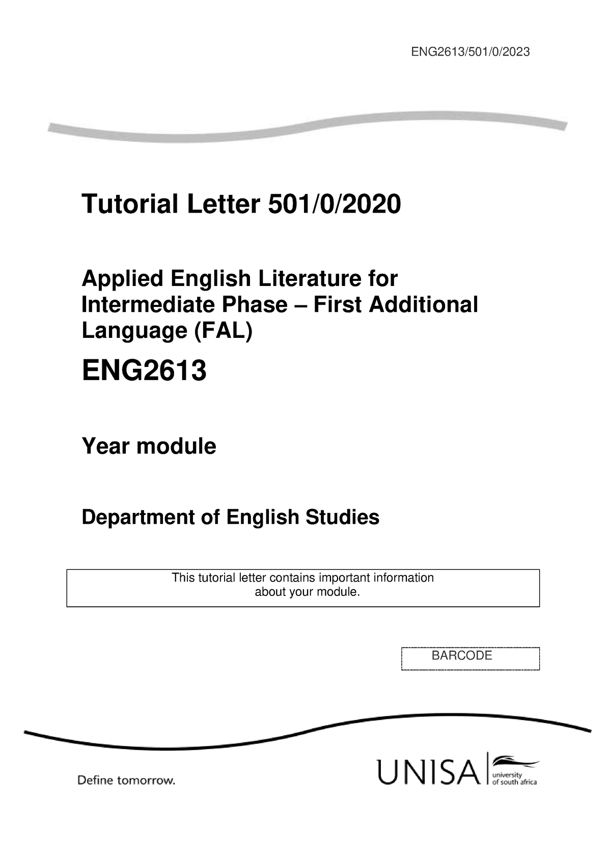 Tutorial Letter 501 (Both) for ENG2613 - ENG2613/501/0/ Tutorial Letter ...